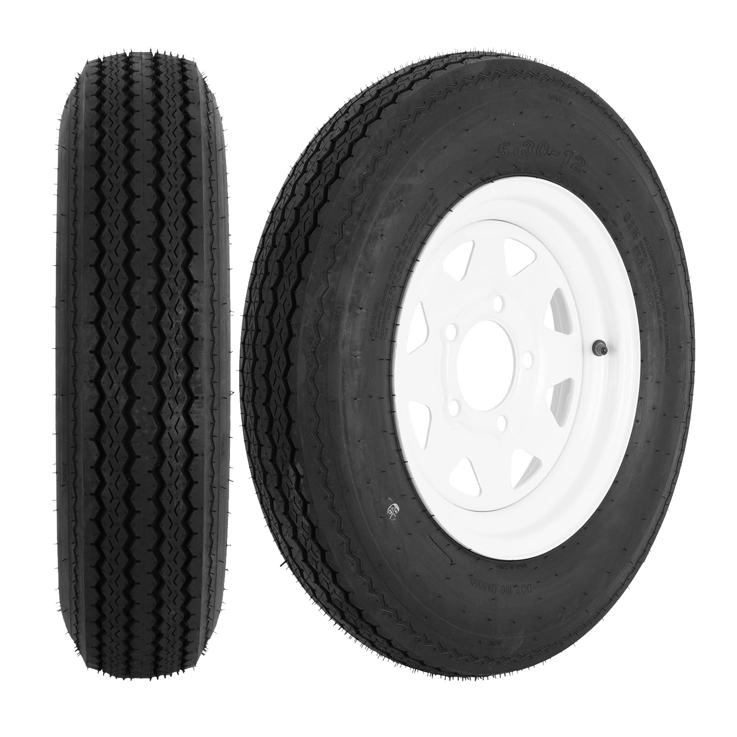 YUANXING 530-12 5.30-12 5.30 x 12 Trailer Tire on 12 '' White Rims - 5 Lug on 4-1/2 '' Wheel - Load Range C