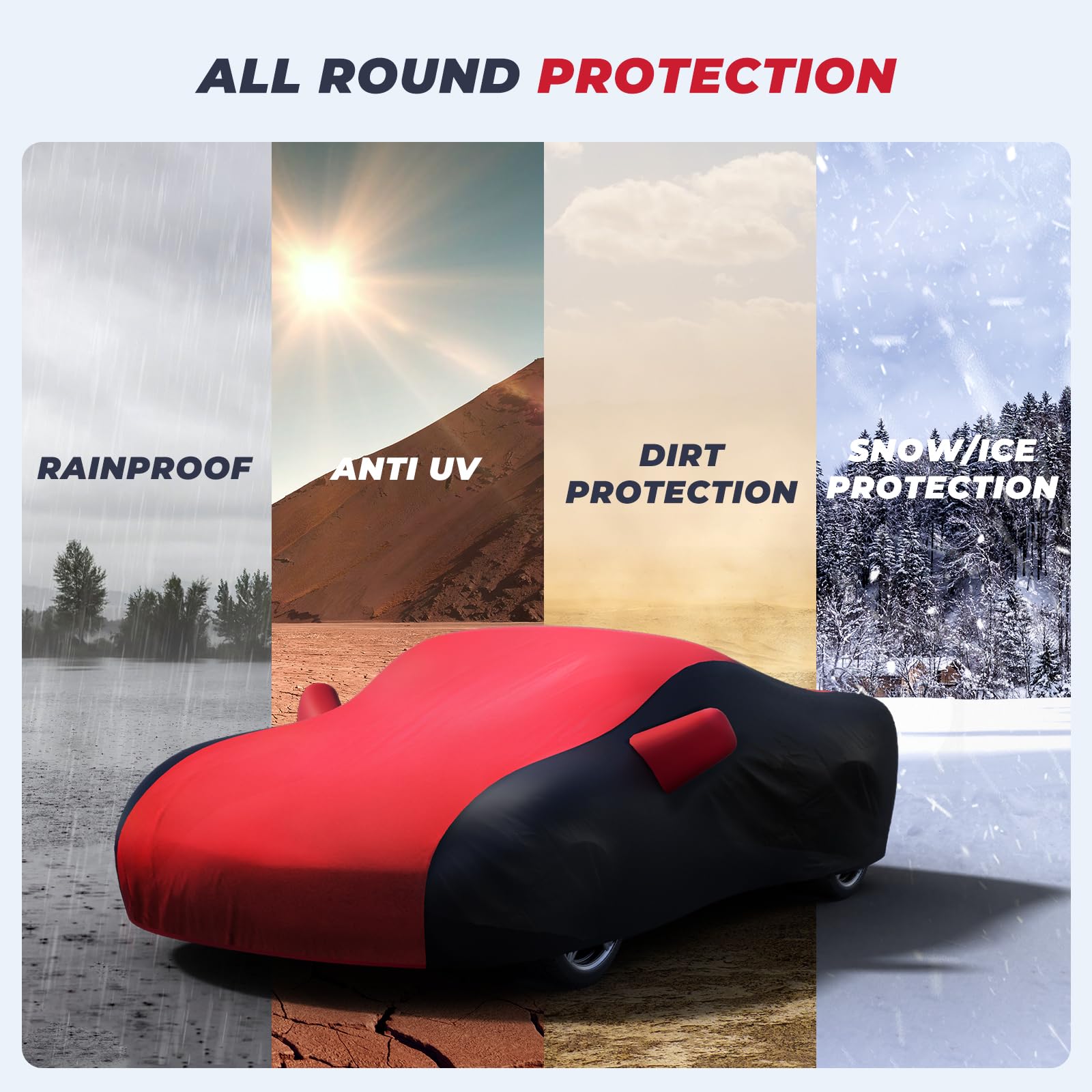 KAKIT Waterproof Car Cover for 1968-1982 C3 Stingray, UV Resistant, Red & Black Combo, Indoor & Outdoor Use
