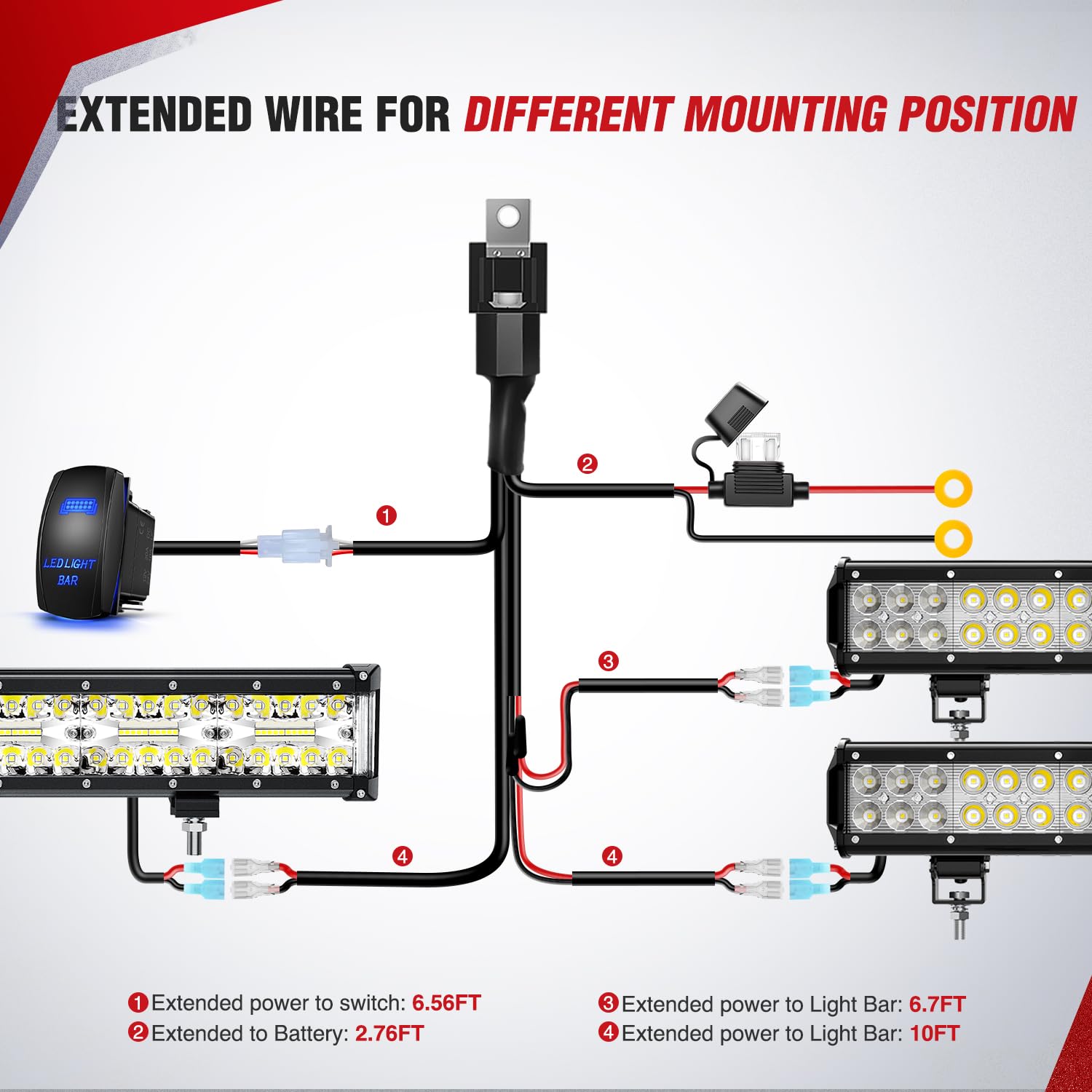 Nilight 14Awg Led Light Bar Wiring Harness Kit 12V On Off 5Pin Rocker Switch Laser Waterproof Toggle Switches Power Relay Blade