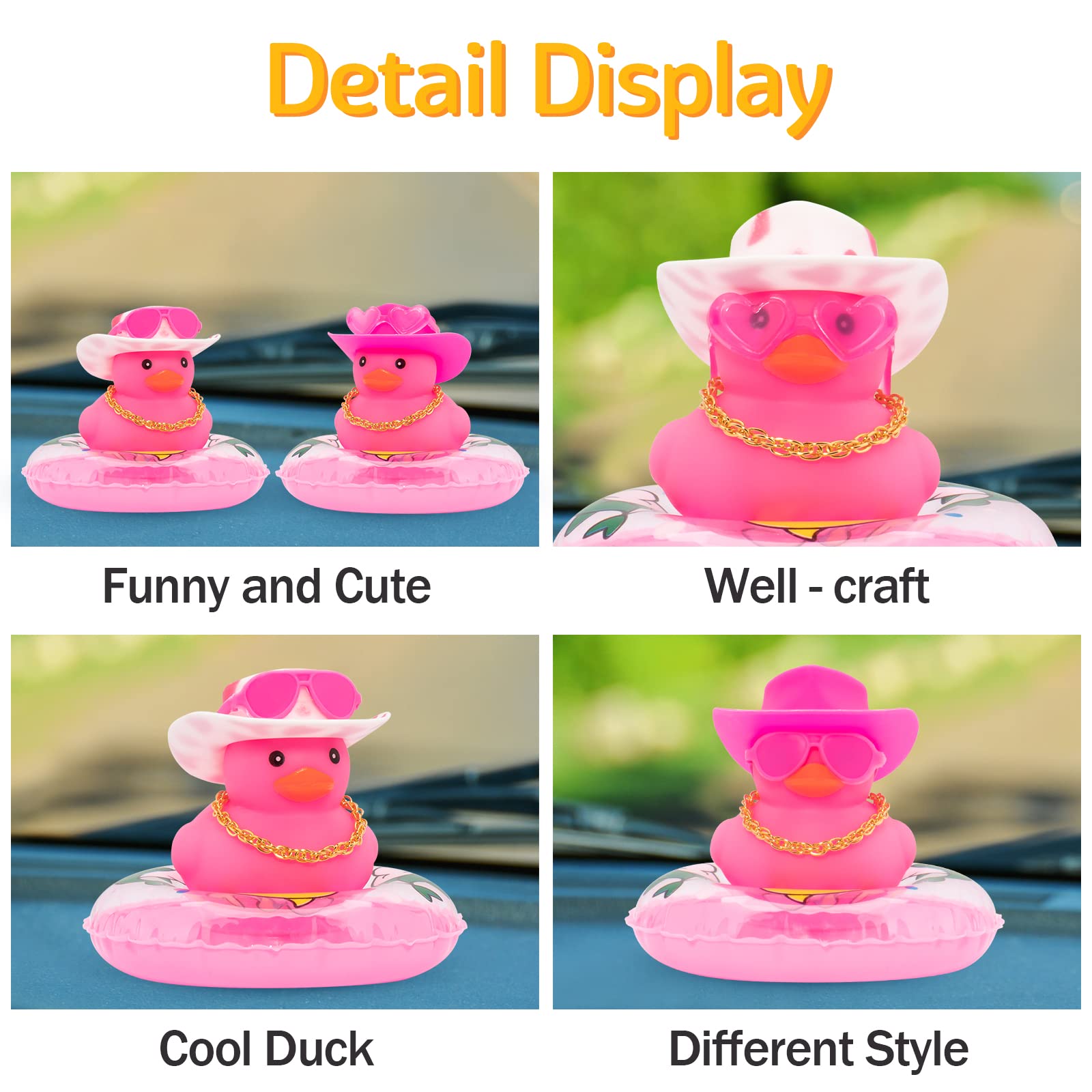 Wonuu Car Accessories Rubber Ducks Dashboard Decorations Rubber Duck Pink Accessories Dashboard Duck Car Decorations Car Ducks,