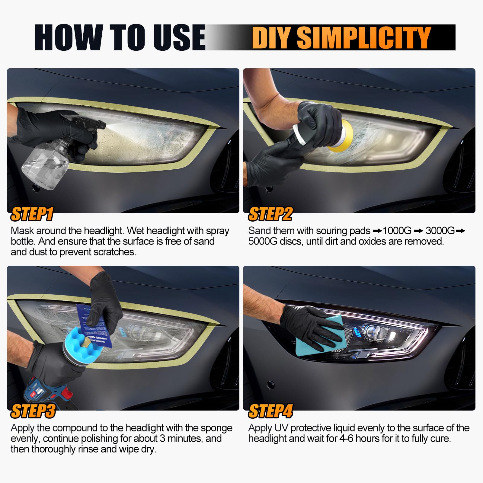 Poliwell Headlight Restoration Kit 3 Easy Steps To Restore Sun Damaged Headlights Polish Headlights Lens Restore Cleaner Diy Pol