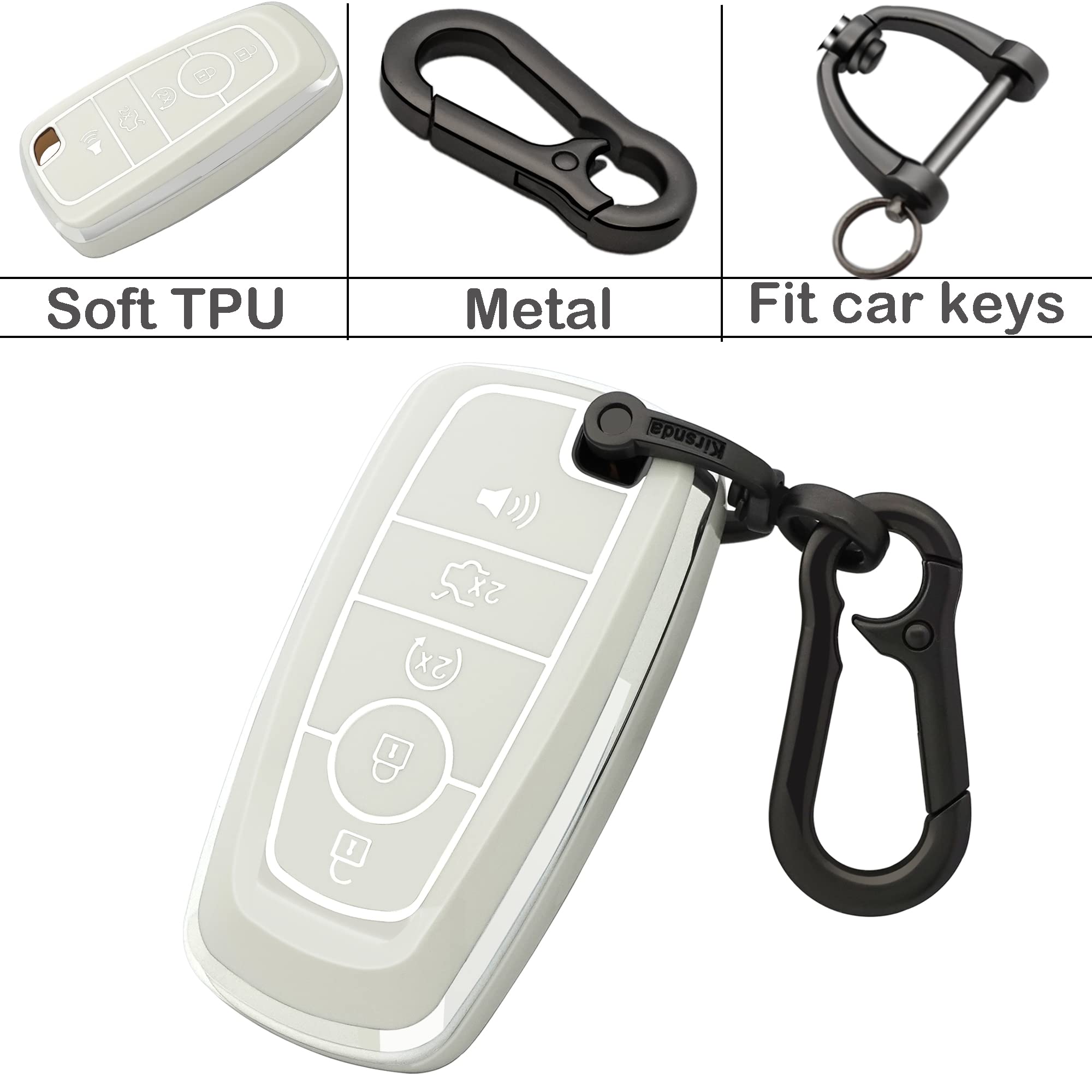 Kirsnda Key Fob Cover Case Keychain Compatible With Ford,Soft Tpu Key Case Fit Expedition For Mustang Fusion Raptor F250 F350 F4