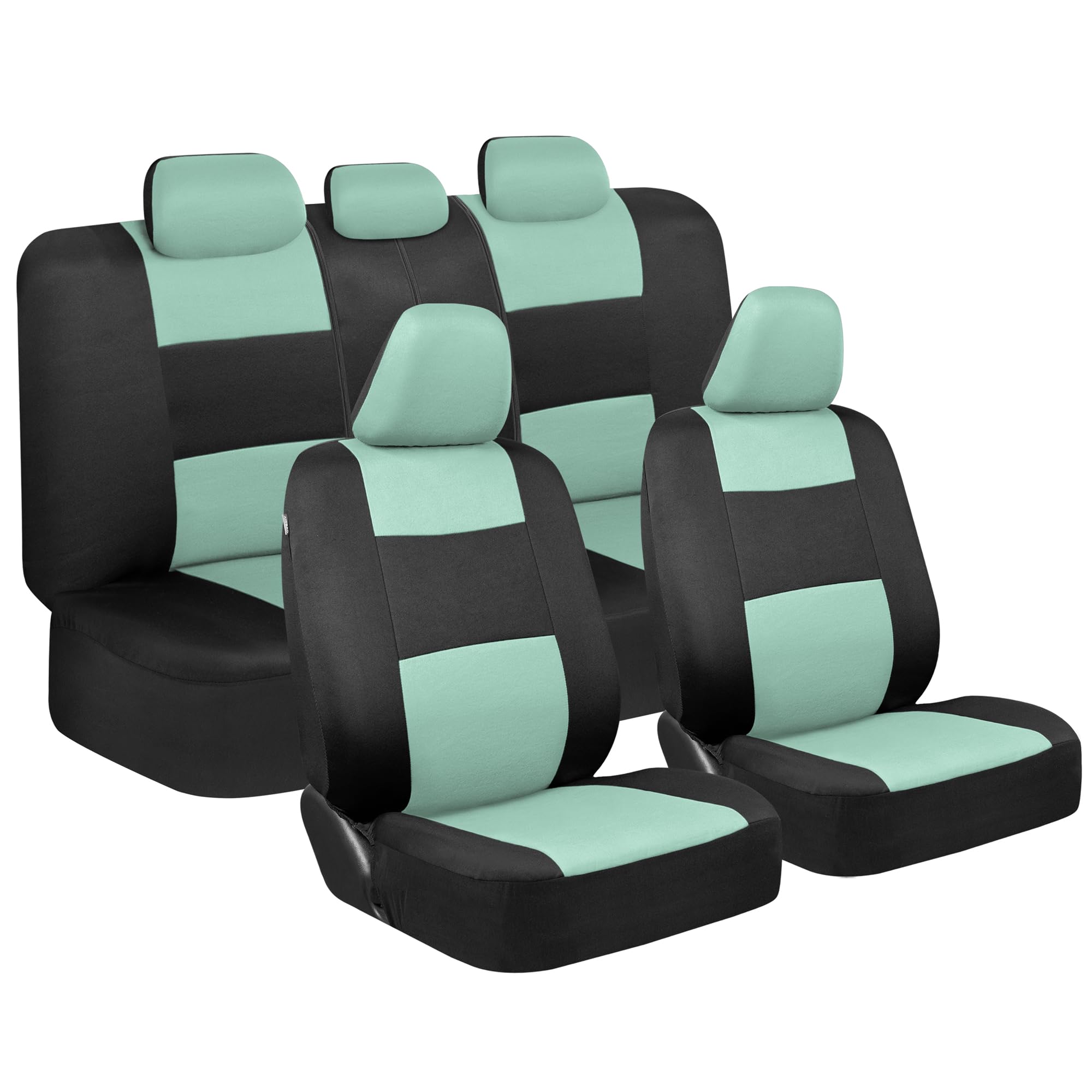 Bdk Polypro Black/Mint Car Seat Covers Full Set With Matching Carpet Floor Mats - Automotive Seat Covers For Cars Trucks Suv - I