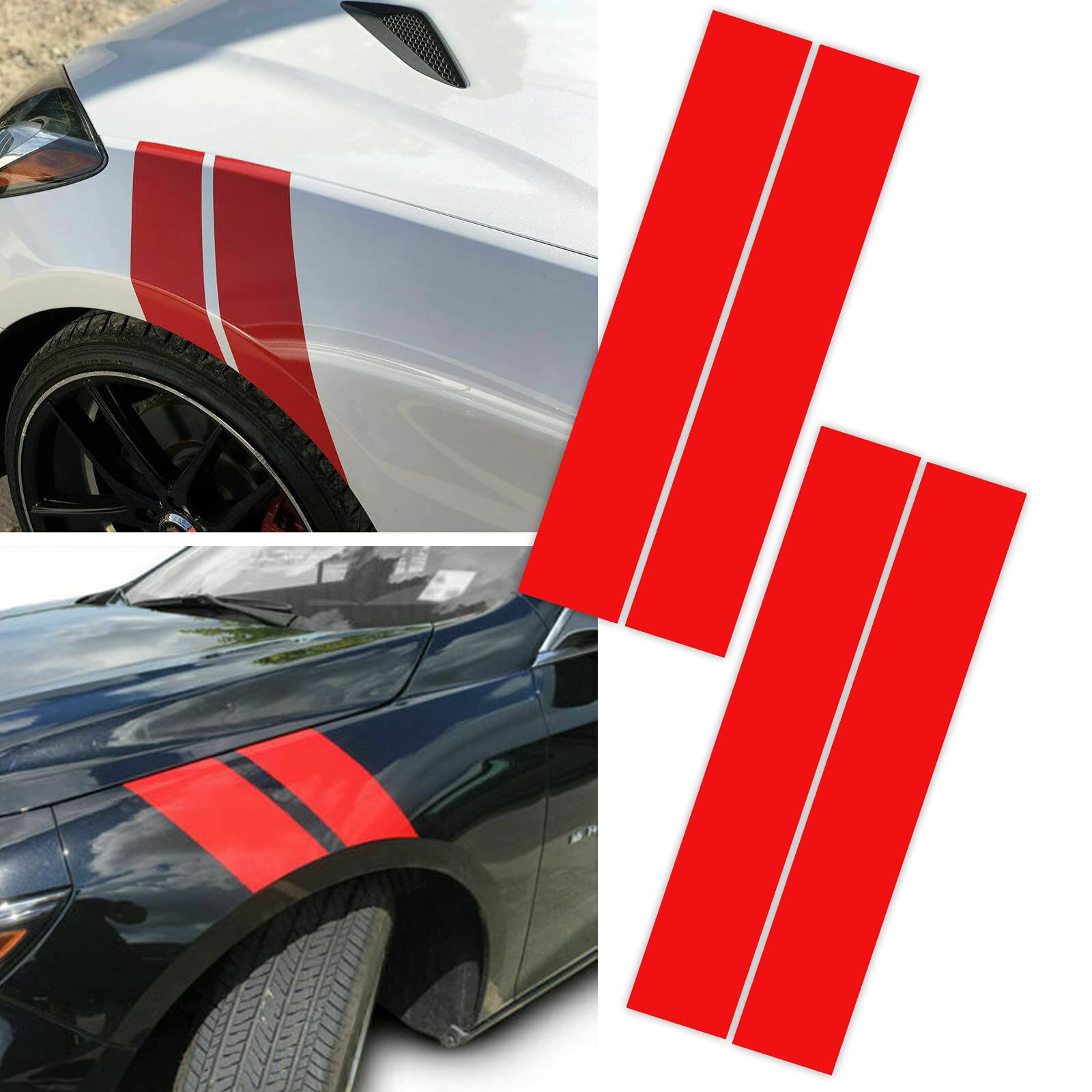 Xotic Tech Fender Stripes Hash Marks Vinyl Decal Universal Compatible With Car Truck Sticker Racing Stripe (Red)