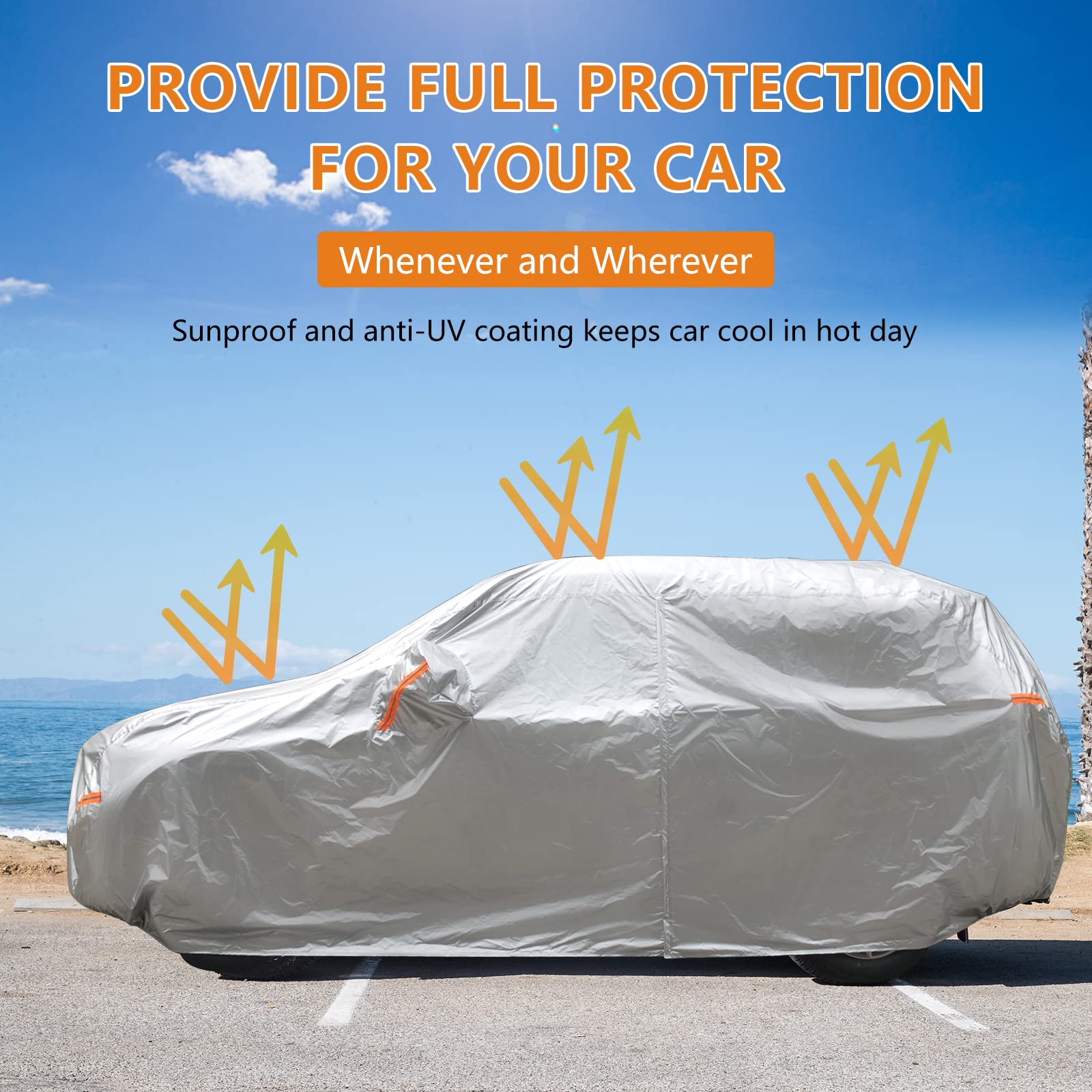 SEAZEN 2 Layers SUV Car Cover Waterproof All Weather, Outdoor Car Covers for Automobiles with Zipper Door, Hail UV Snow Wind Pro