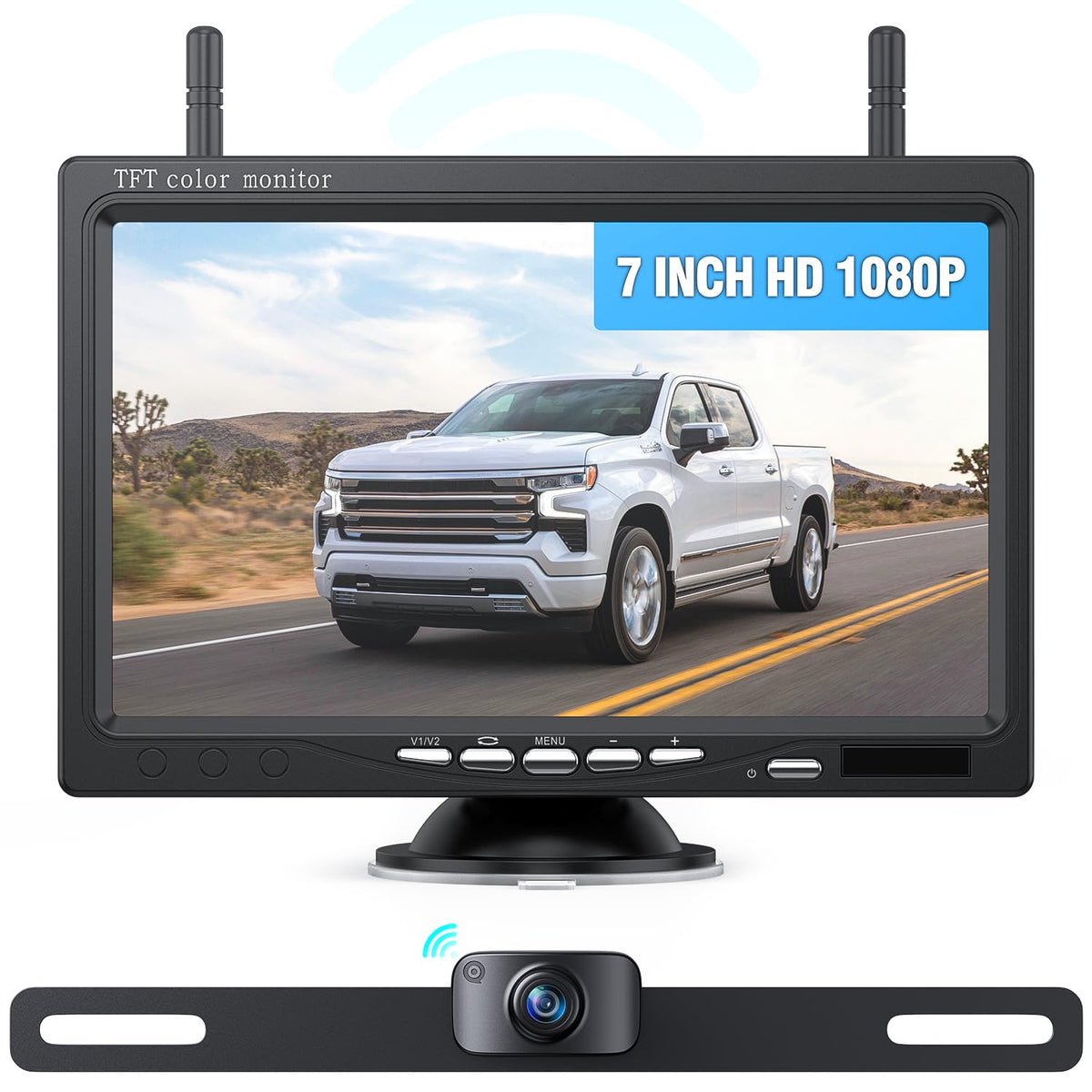 Erapta Wireless Backup Camera 7 Inch Rear View Monitor Kit Hd 1080P Easy Installation 2 Channels Waterproof Night Vision Reverse
