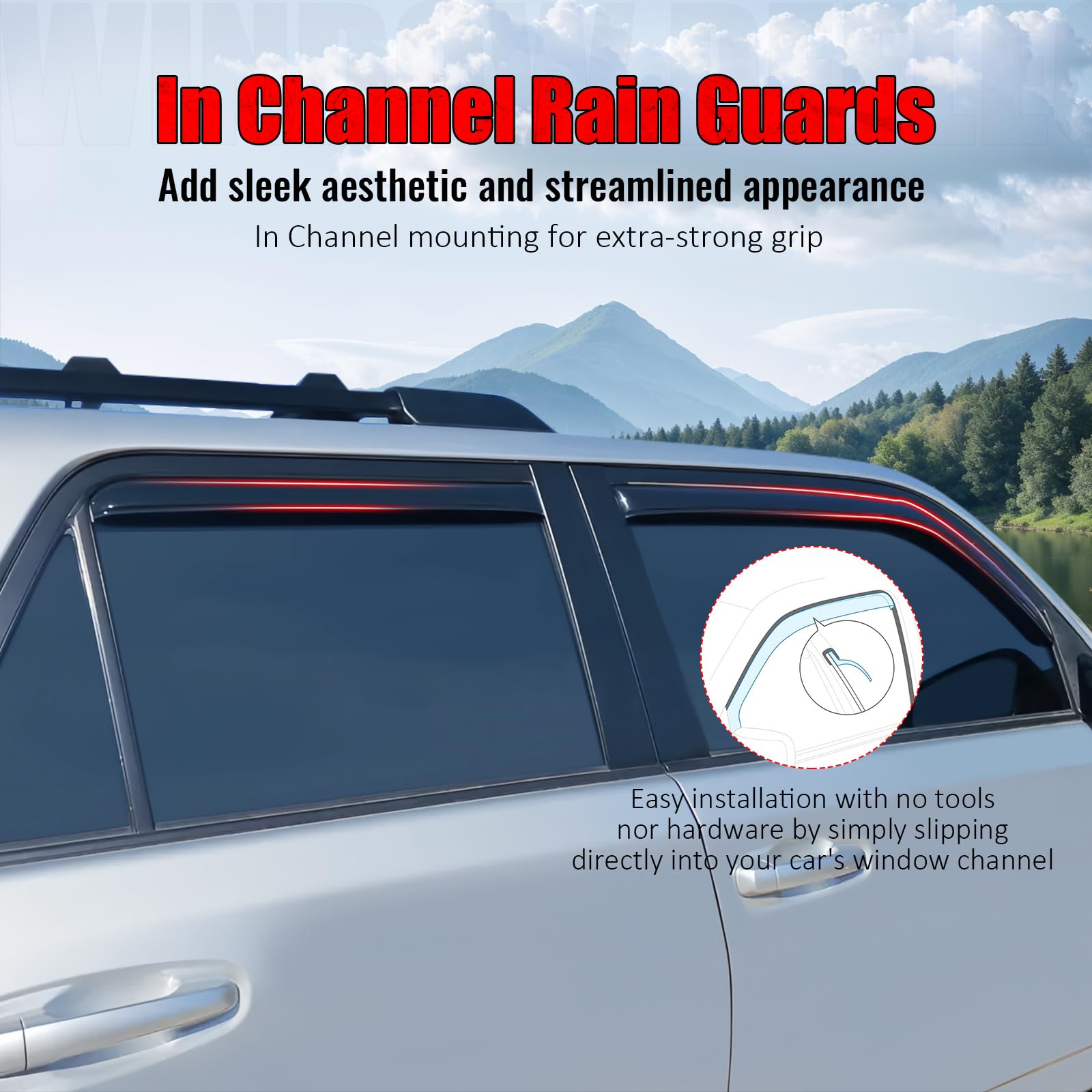 Ikon Motorsports In Channel Window Visors Compatible With 2018-2024 Toyota Camry, Acrylic Smoke/Tinted Rain Guards, Side Window