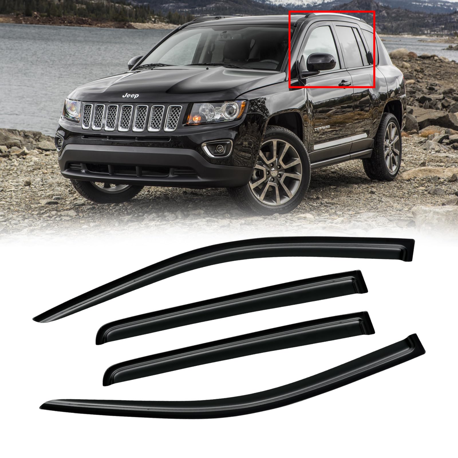 Cmvt Auto Window Visor For 2007-2015 Jeep Compass, Out-Channel Rain Guards Shields Vent Shade Deflector Wind Dark Smoke Ventshad