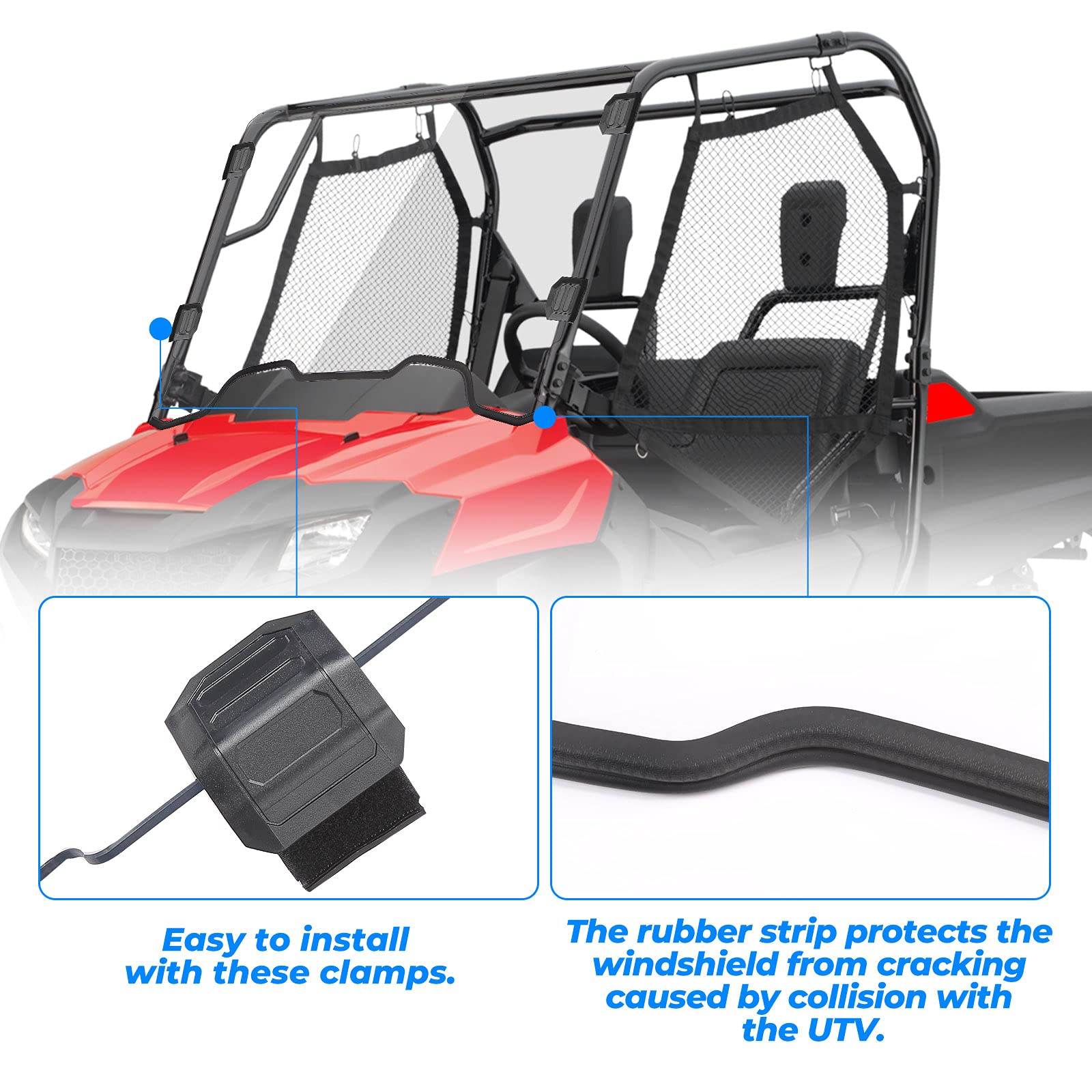 Kemimoto Full Front Windshield Compatible With Pioneer 700 700-4 2014-2024, Uv Resistant 1/4' Clear Polycarbonate, 95% Light Transmittance, Minor Scratch Resistance, Winscreen Windshield Accessories