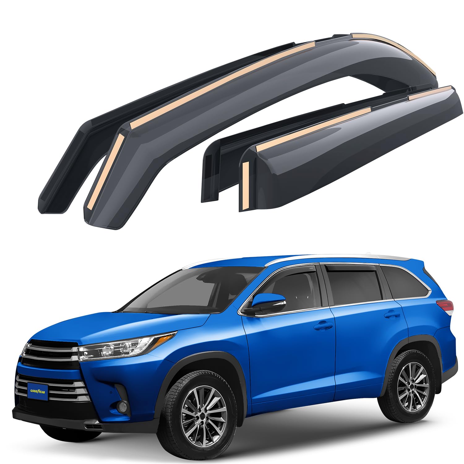Goodyear Shatterproof in-Channel Window Deflectors for Toyota Highlander 2014-2019, Rain Guards, Window Visors for Cars, Vent De