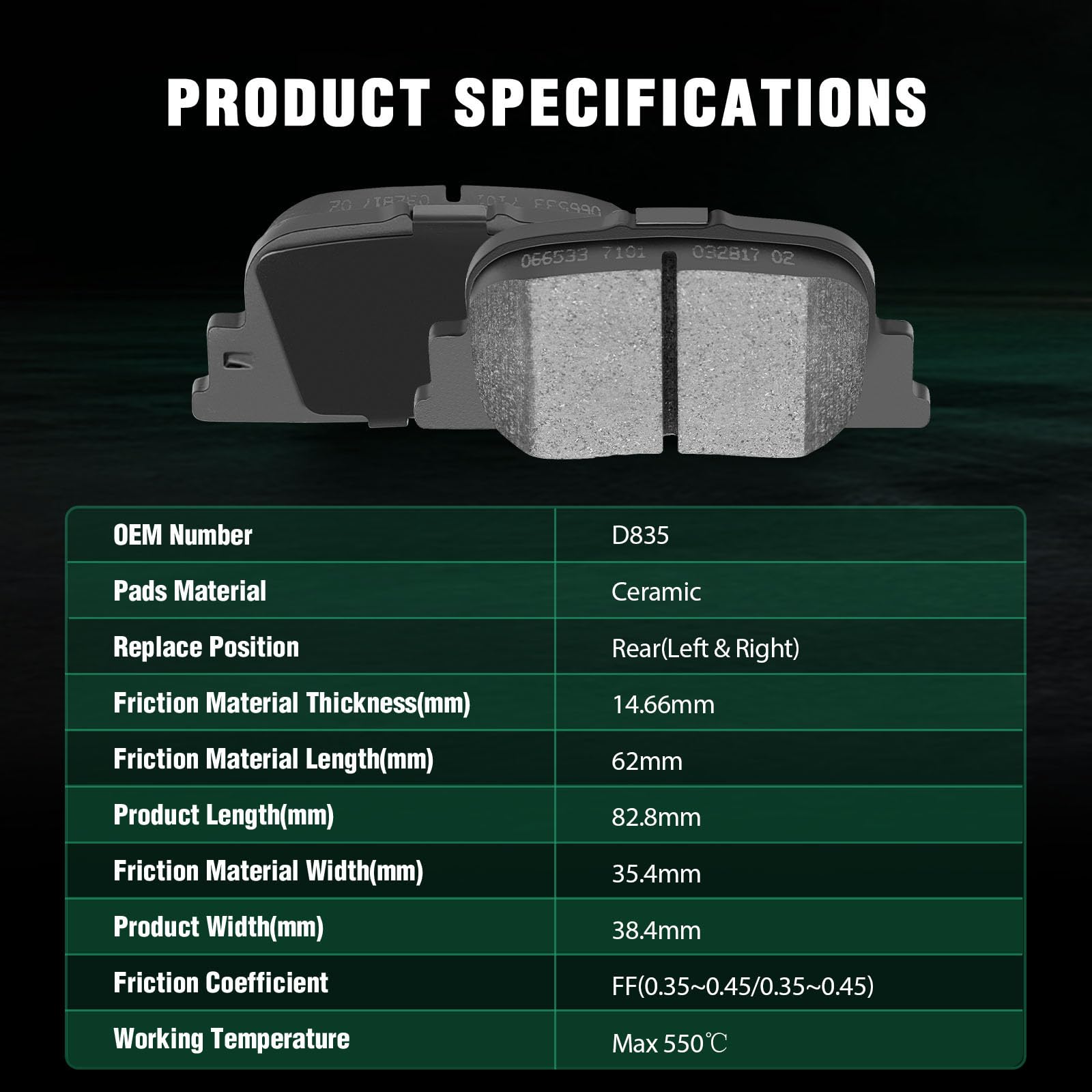 Automuto 8Pcs Front & Rear Ceramic Disc Brake Pads Set D835 D817 For Scion Tc 2005-2010