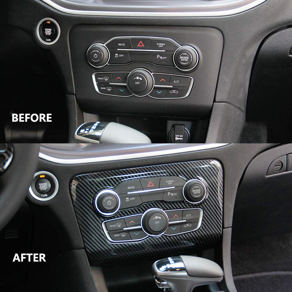 Crosselec Carbon Fiber Central Control Air Conditioning A/C Panel Cover Tirm For Dodge Charger 2015+ (Black)
