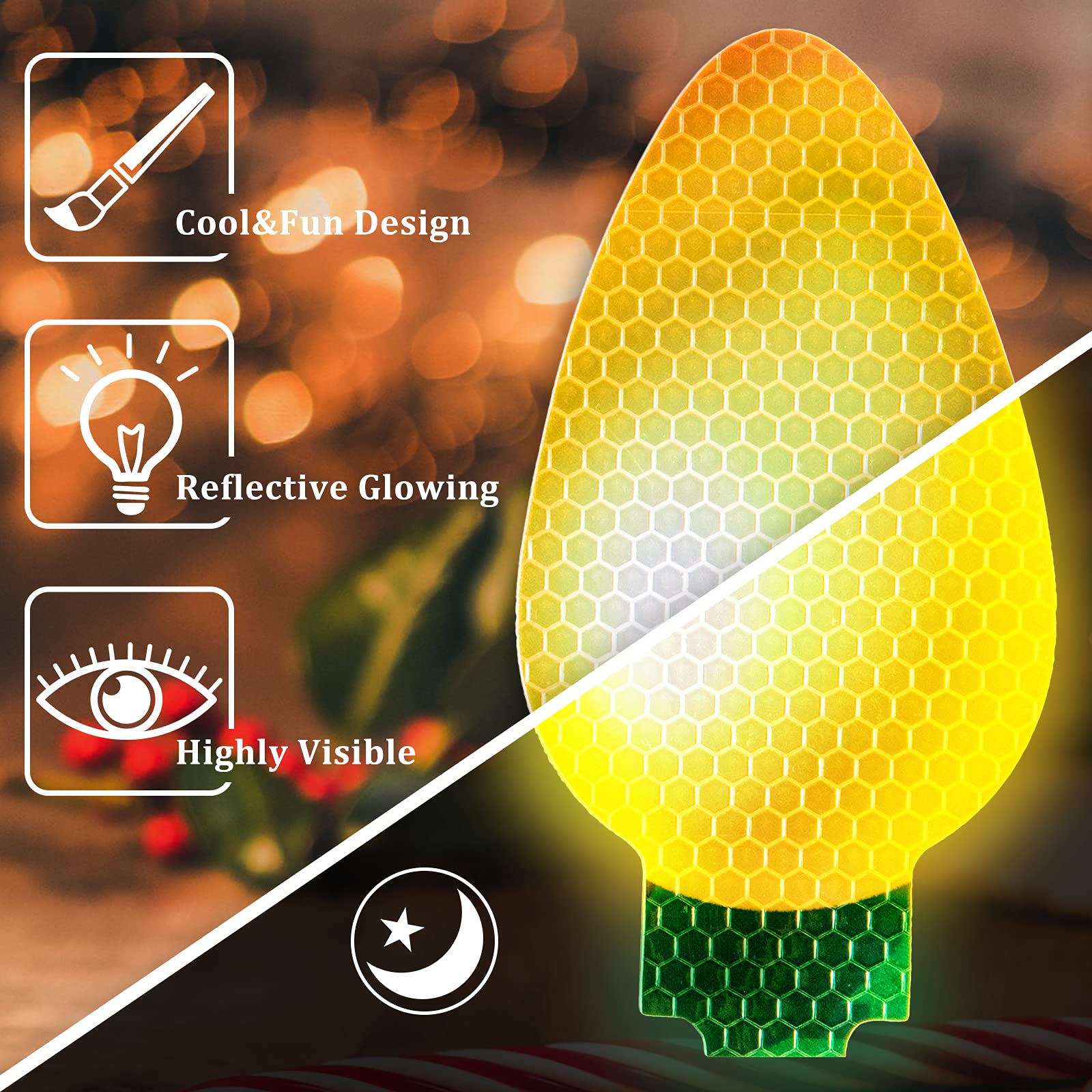 Whaline 49Pcs Christmas Reflective Car Magnets Set - Colorful Bulb Light Design, PET Material, Great for Garage, Refrigerator, and Mailbox Decor
