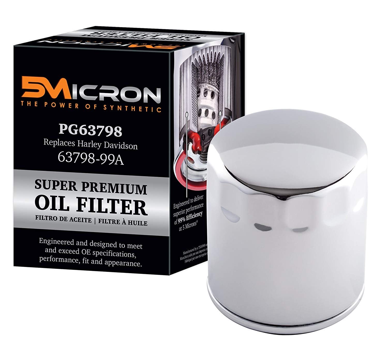 5Micron PG63798 Full Synthetic Oil Filter | Fits 99'-Newer Harley Davidson Twin Cam and Evolution. models (except '08-later XR models) (Pack of 6)