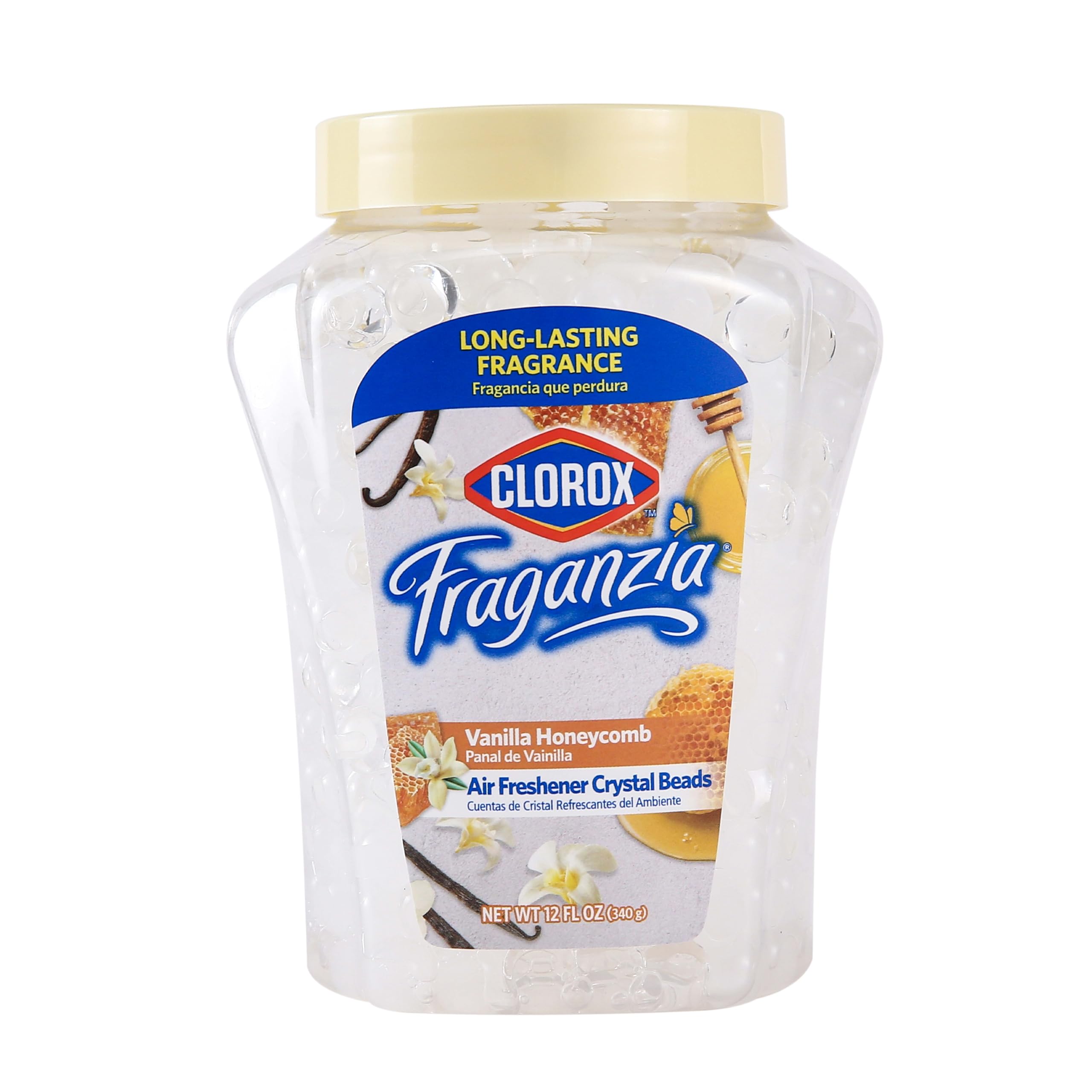 Clorox Fraganzia Air Freshener Crystal Beads Vanilla Honeycomb 12oz Jar | Long-Lasting Air Freshener Beads | Easy to Use Vented 