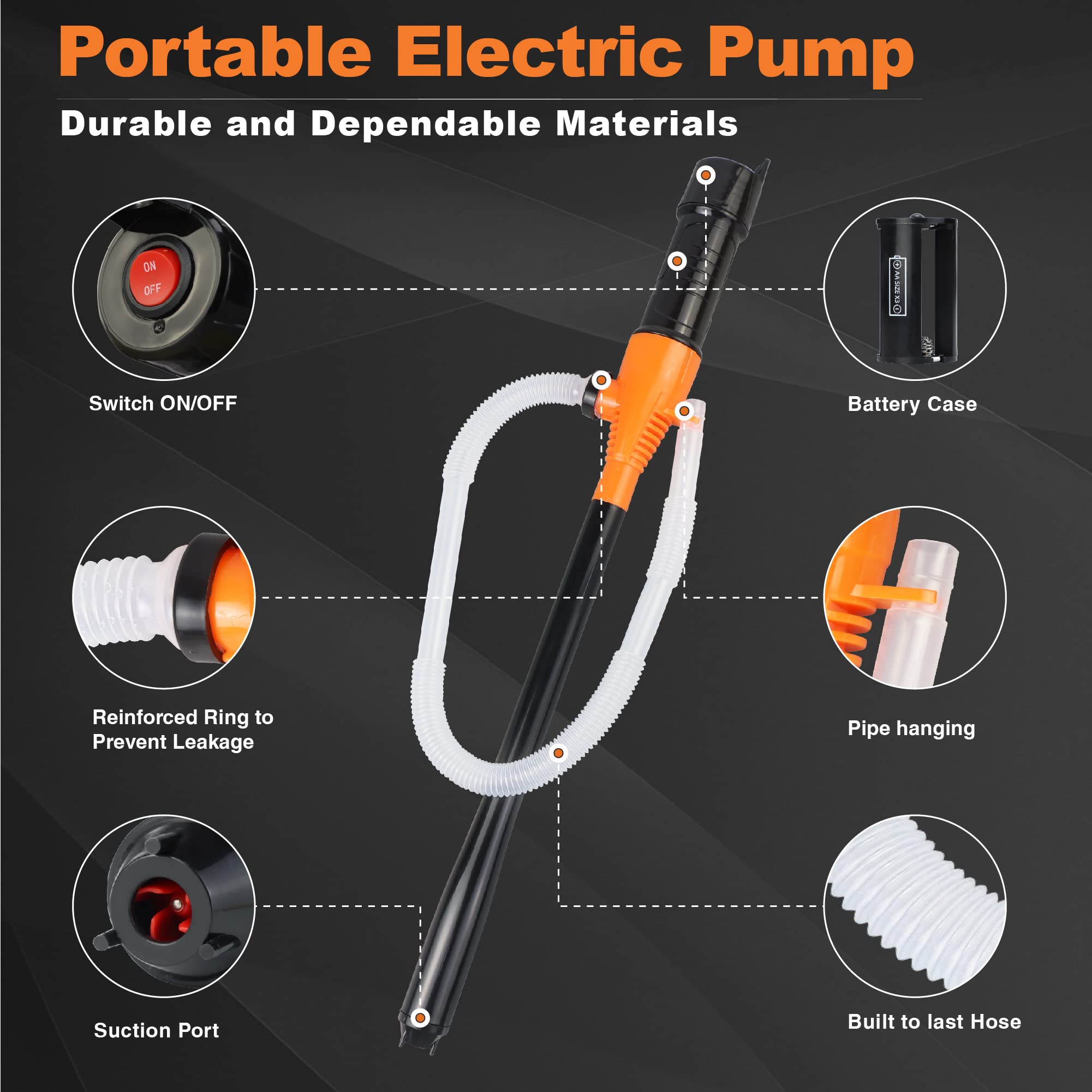 Battery Operated Electric Siphon Pump for Gas & Diesel Transfer - 3.5GPM Flow Oil Extractor - Ideal Gasoline Transfer Pump