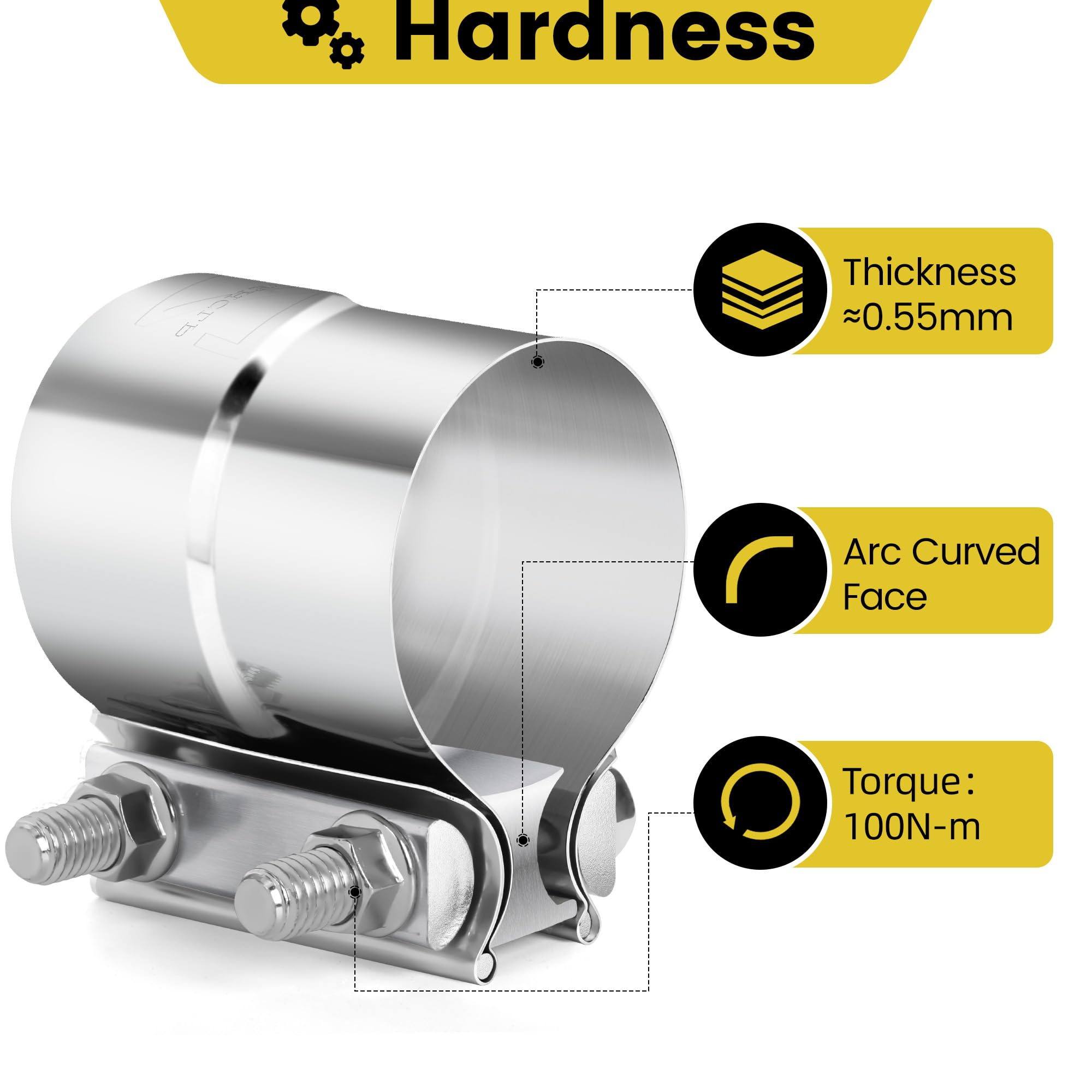 Zehclp 1 Pcs Exhaust Clamp 3 1/2 Butt Joint 304 Stainless Steel Band Lap Joint Band Clamp Stainless Steel For Pipes Catalytic Co