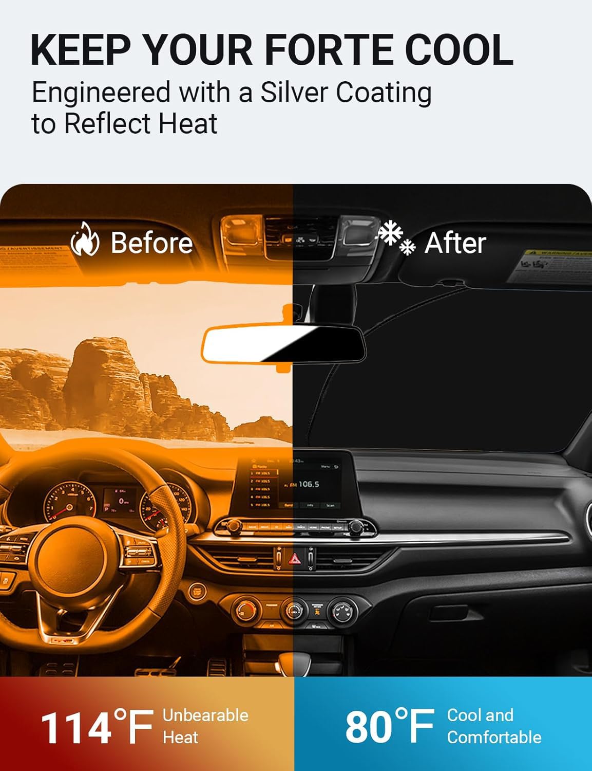 Proadsy 2025 Upgrade Windshield Sun Shade Custom Fit Kia Forte 2019-2024 2025 4-Layer Foldable Front Sunshade Protector Sun Viso