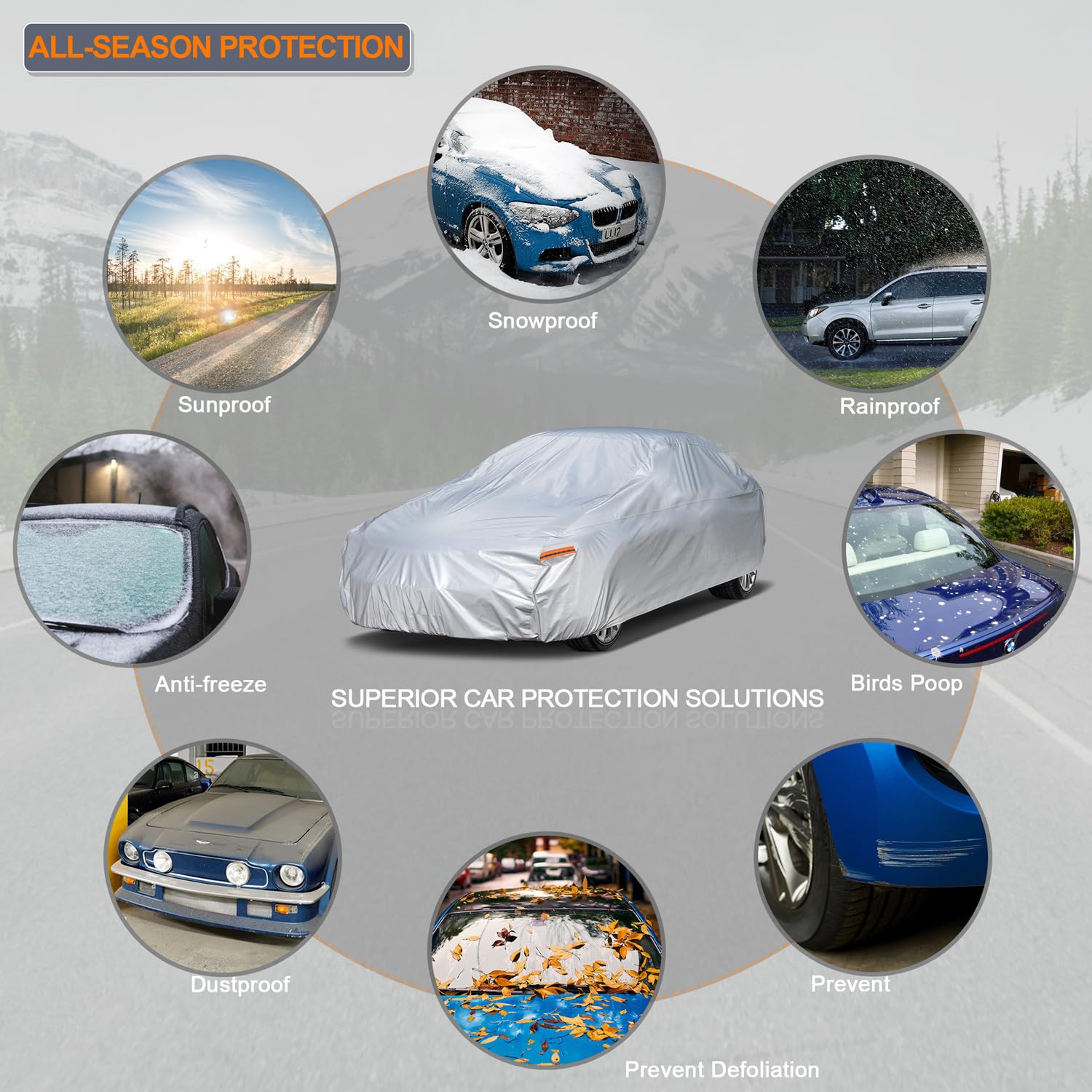 Kayme 6 Layers Car Cover Waterproof All Weather For Automobiles, Outdoor Full Cover Sun Uv Snow Protection, Universal Fit For Fo