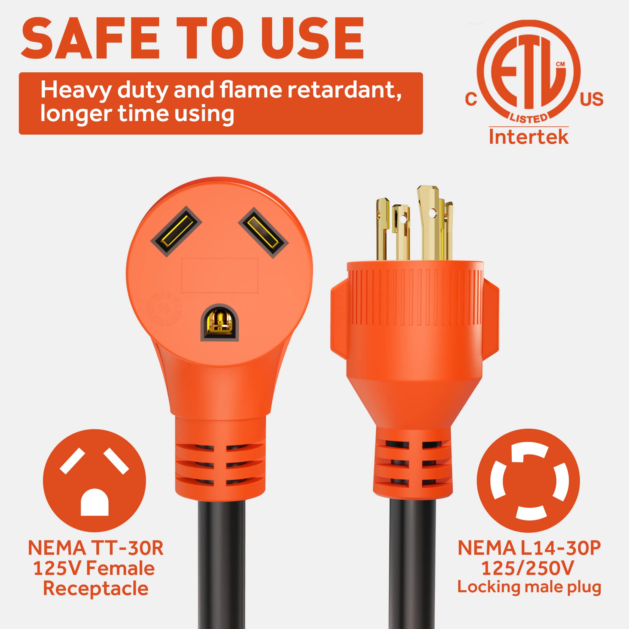 Snowyfox 30 Amp To 30 Amp Rv Generator Adapter Cord 4 Prong Nema L14-30P Locking Male Plug To Tt-30R Female Receptacle For Rv Tr