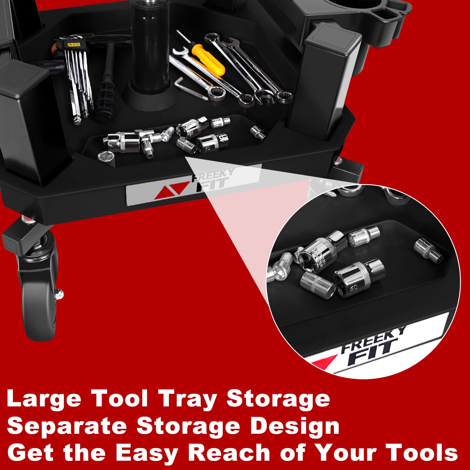 FreekyFit Rolling Stool with Wheels, Adjustable Shop Stool Mechanic Seat, Garage Shop Roller Work Chair, Mobile Rolling Seat wit