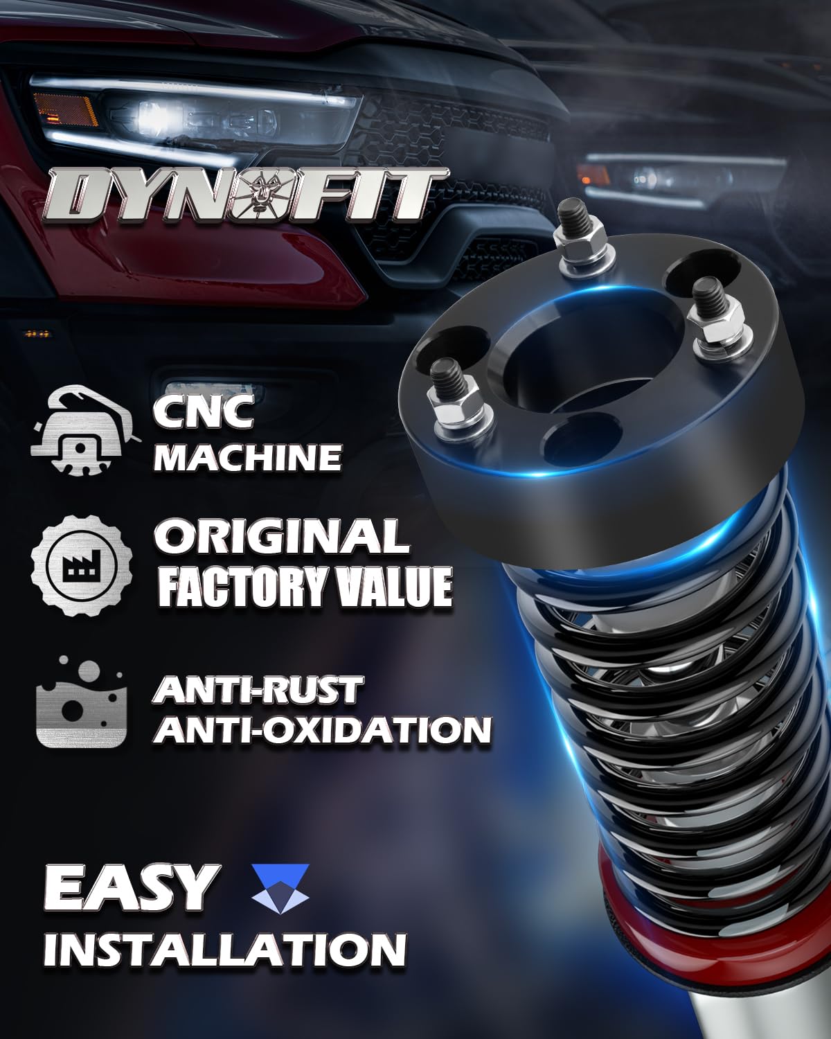 2'' Front Leveling Lift Kits For 2006-2023 Dodge Ram 1500 4Wd, 2005-2011 Dodge Dakota 2Wd, Dynofit Raise 2 Inch Front Strut Spac