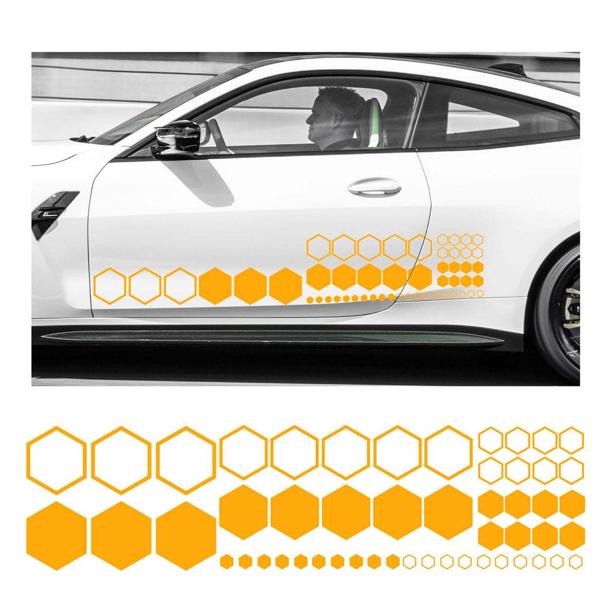 SHMZK 52 Grids Car Honeycomb Graphic Stickers, Waterproof Hexagon Pattern Car Side Body Decals, Vinyl Geometric Graphic Decorati