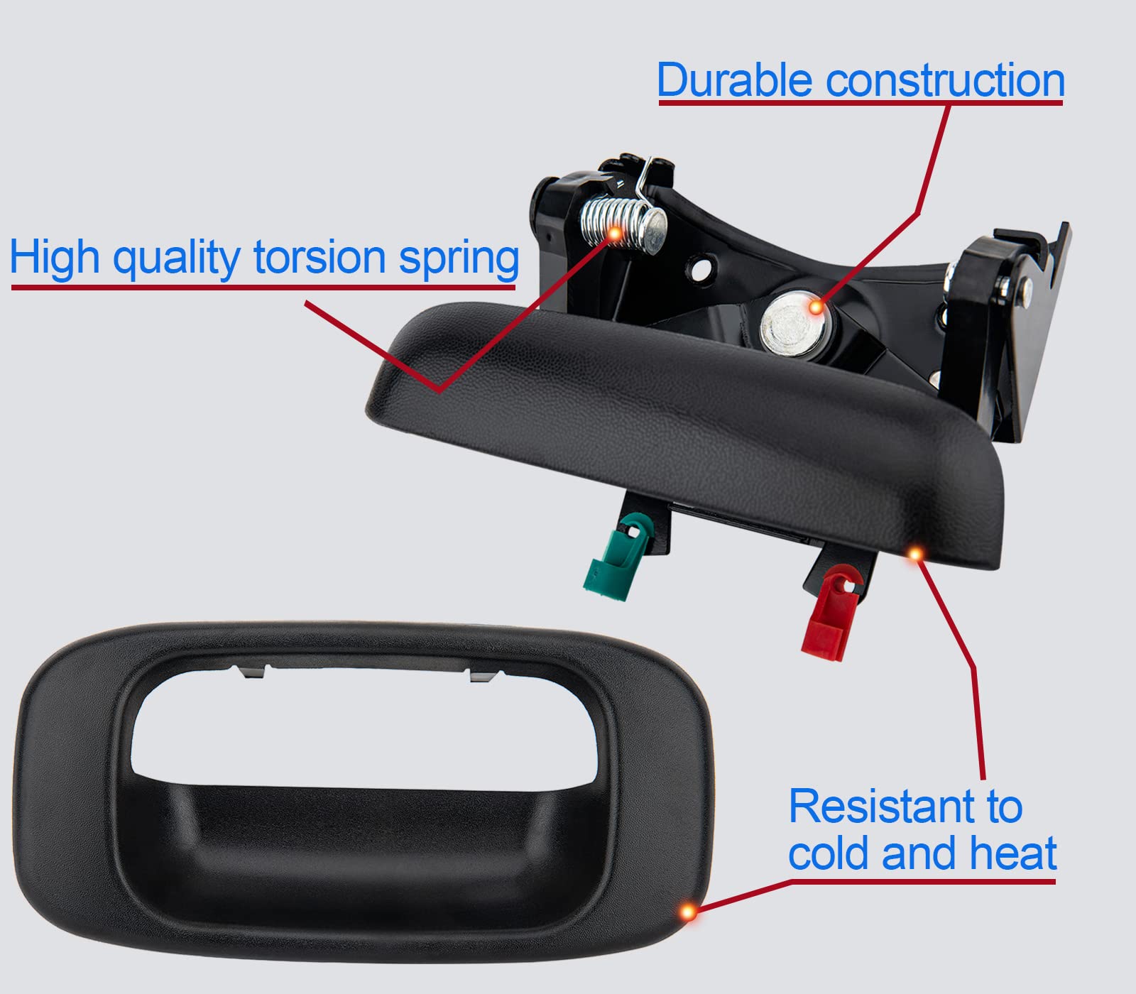 Tailgate Handle Latch Compatible For 1999-2007 Chevy Silverado Gmc Sierra 1500 2500 3500 With Bezel Trim And Rod Clips, Replaces 15997911, 15228541, 15228540, 15228539