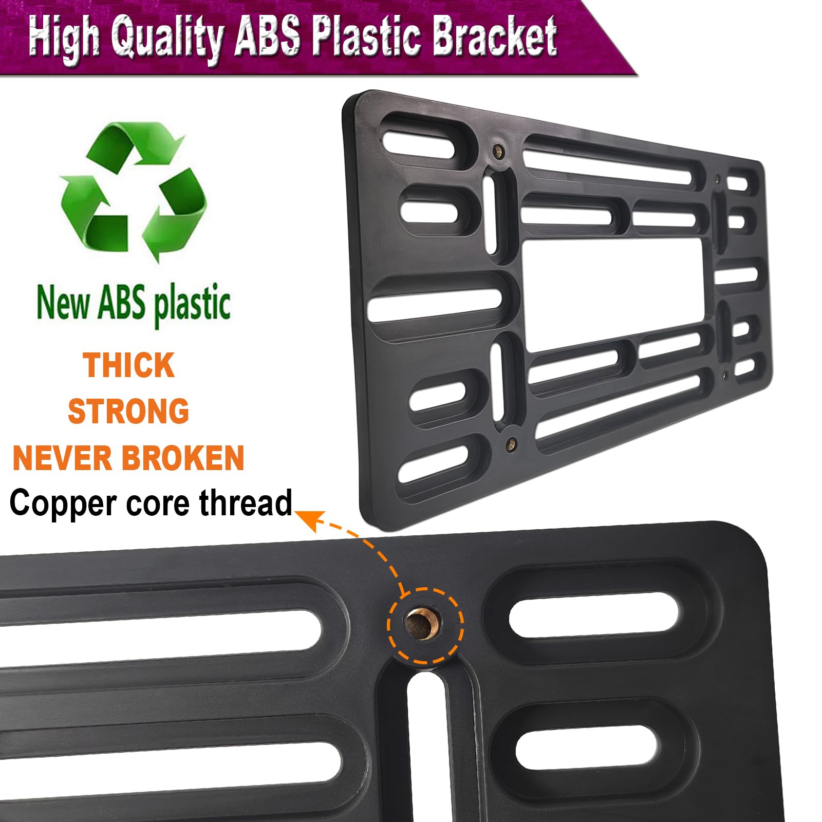 Zxfoog Front License Plate Mounting Kit- Bumper License Plate Bracket Holder & Matte Black Aluminum Tag Frame Cover, Universal 2 Drill Hole Adapter For Car/Truck/Trailer