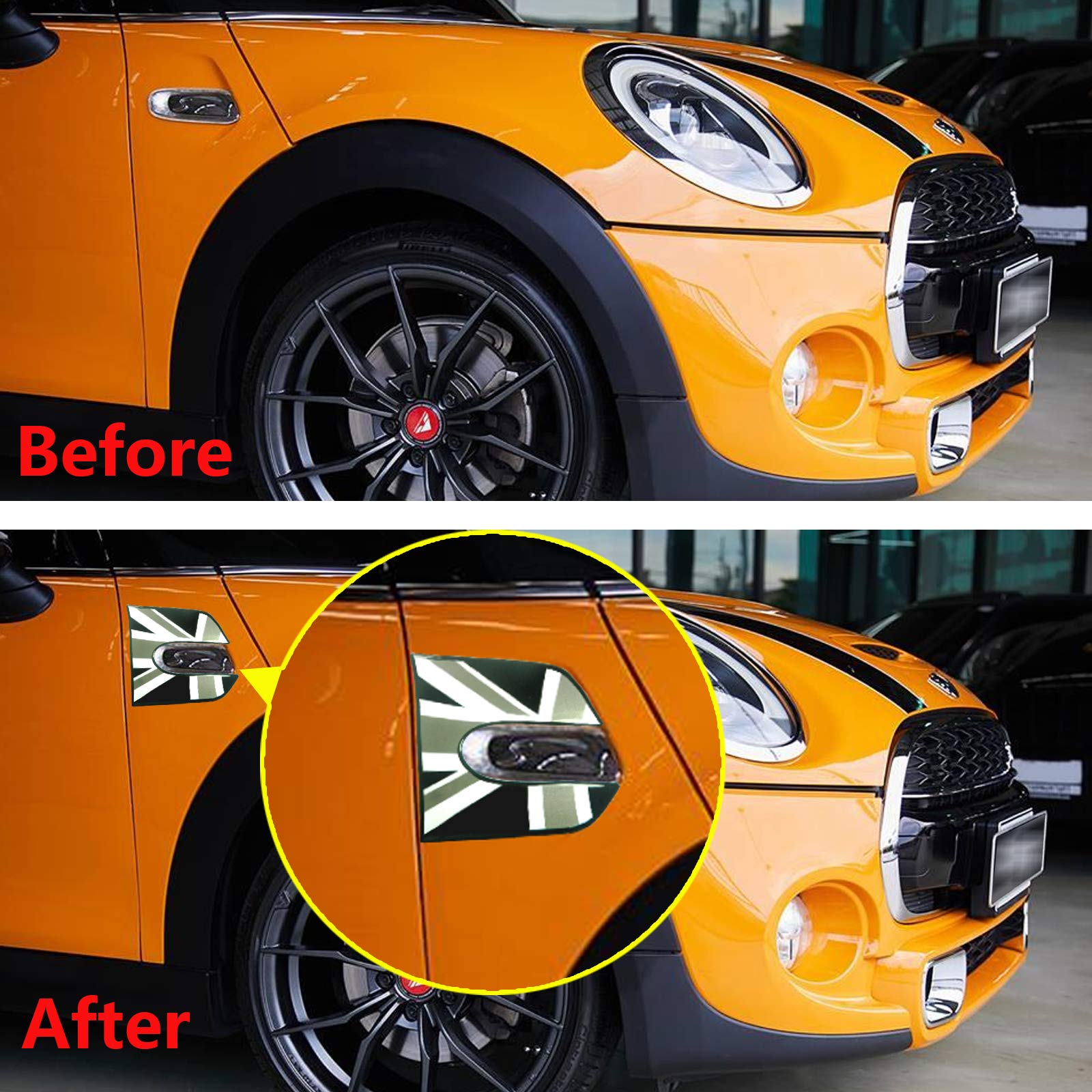 Xotic Tech 2X Side Exterior Fender Scuttles Union Jack Style Decal Stickers Replacement Decoration Accessories,Compatible With Mini Cooper F55 2015+,F56 2014+(Black)