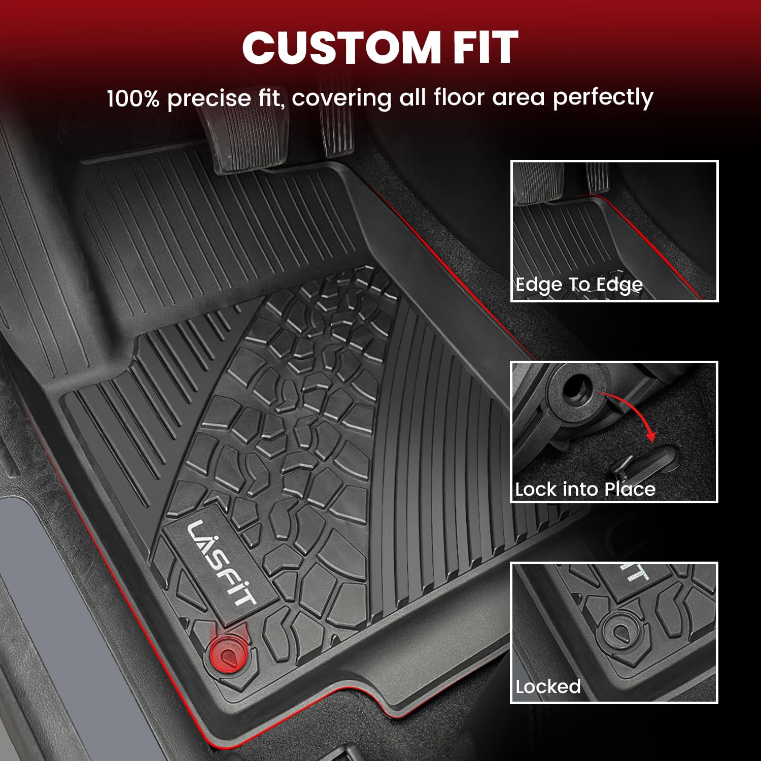 Lasfit Floor Mats For Jeep Cherokee 2015-2023 (Not Fit With Raised Dead Pedal) All Weather Tpe Custom Fit Car Mats Floor Liners