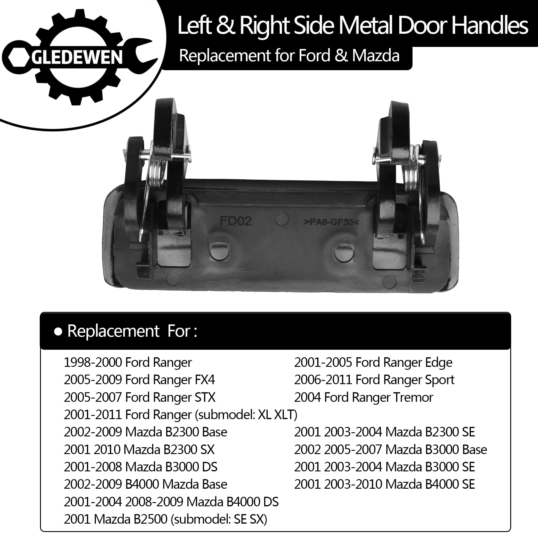 All Metal Exterior Door Handle Set, Compatible with 1998-2011 Ford Ranger, 01-10 Mazda B2300 B3000 B4000, Front Outside Left Dri