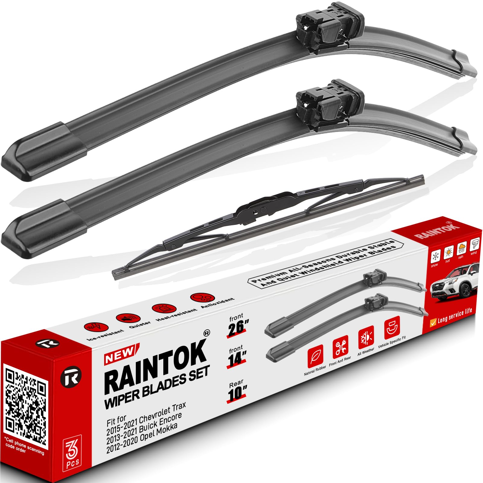 Raintok Windshield Wiper Blade Set Replacement For 2015-2021 Chevy Chevrolet Trax Original Equipment Replacement Front Rear Wipe