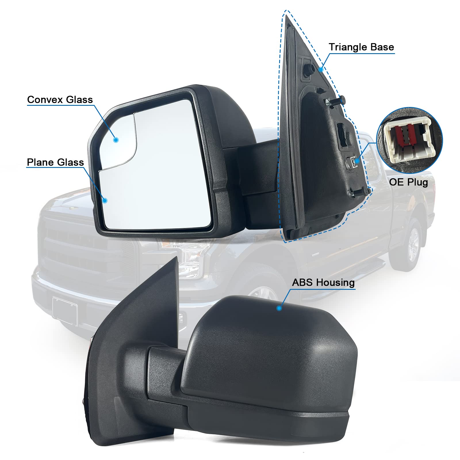 Lqito Left Driver Side Door Mirror With Blind Spot Glass Power Fits 2015-2020 Ford F150 Without Turn Signal Light Non-Heated (3Pins) Replaces: ?Fl3Z17683Ak