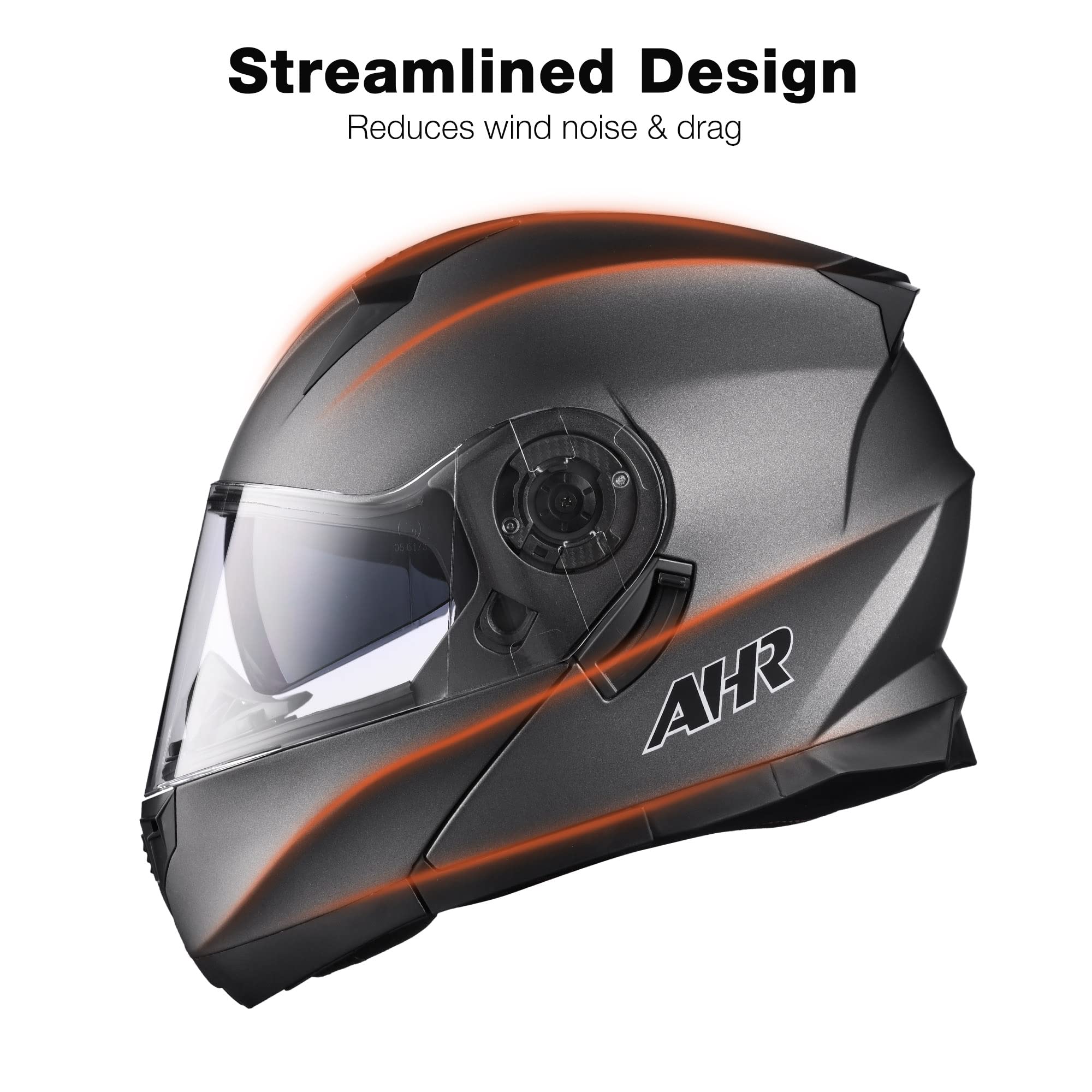 AHR Motorcycle Helmet Modular Full Face DOT Approved, Small, Dark Grey, Model RUN-M3, Durable ABS Material for Adult Motorbike Racing