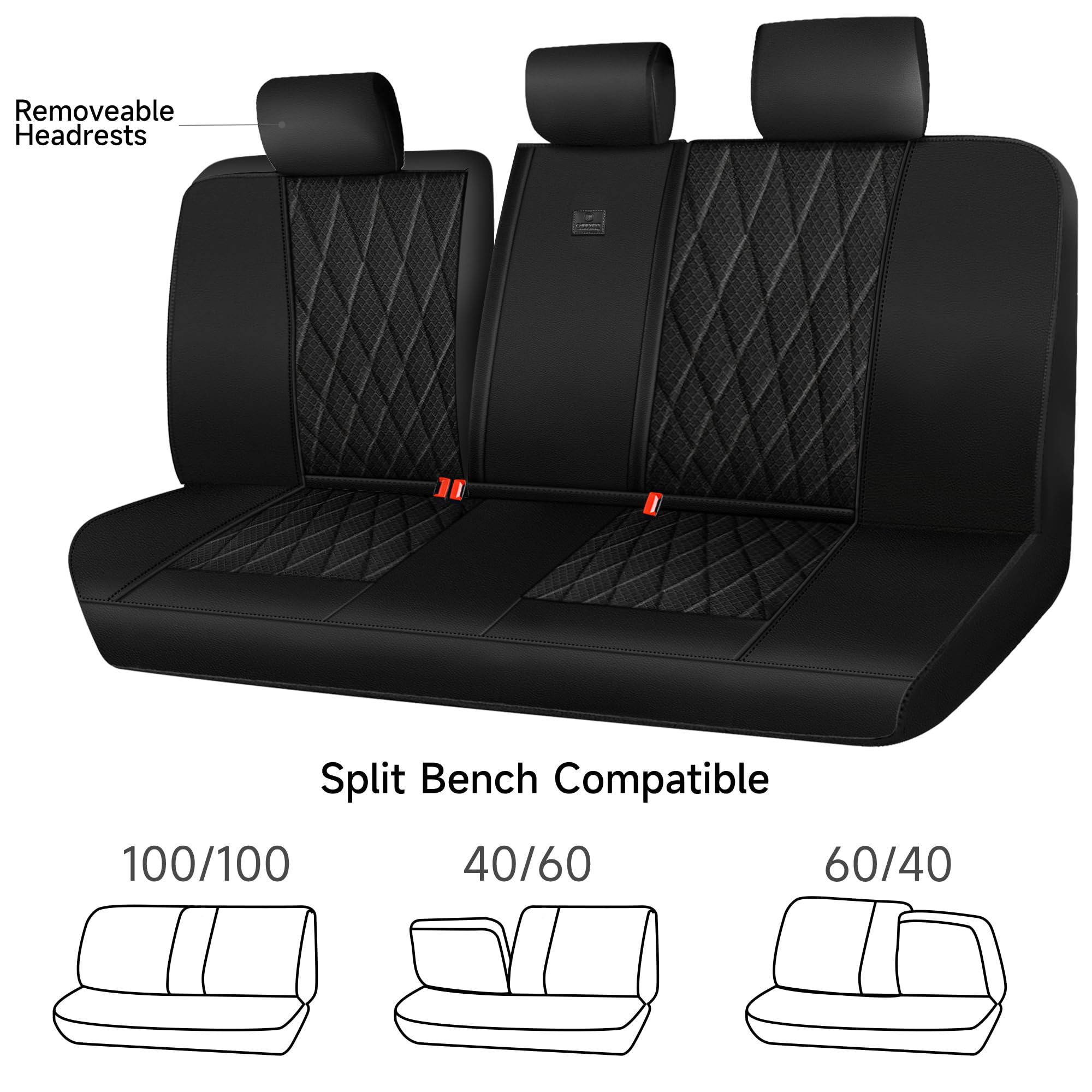 Car Pass Thick Foam 3D Air Mesh Leather Rear Bench Car Seat Covers, Breathable Deluxe Anti Slip Automotive Back Seat Cover Unive