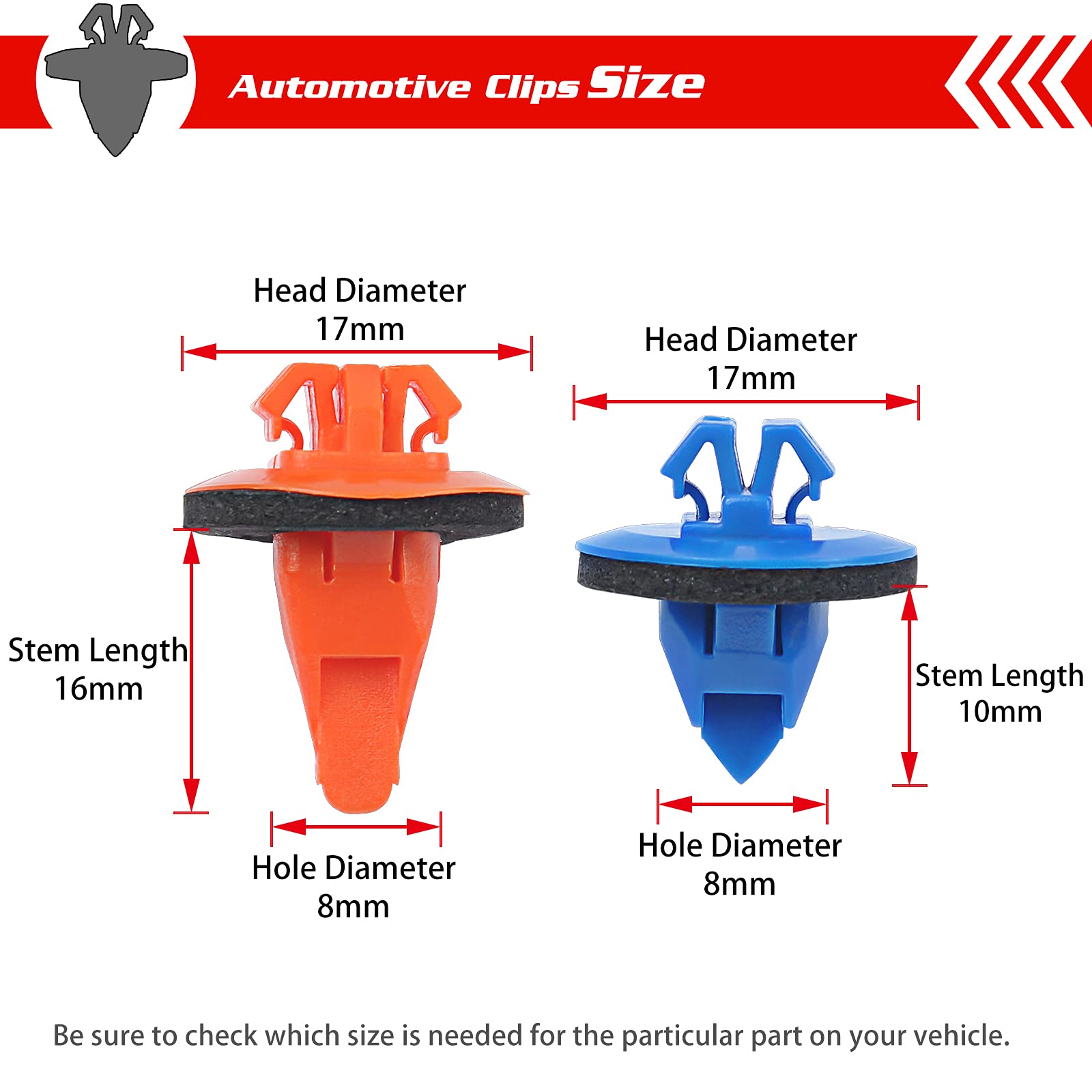 OTUAYAUTO 50PCS Fender Flare Clips for Toyota 4Runner, FJ Cruiser, Highlander, RAV4, Tacoma - Molding Retainer Fasteners, 8mm