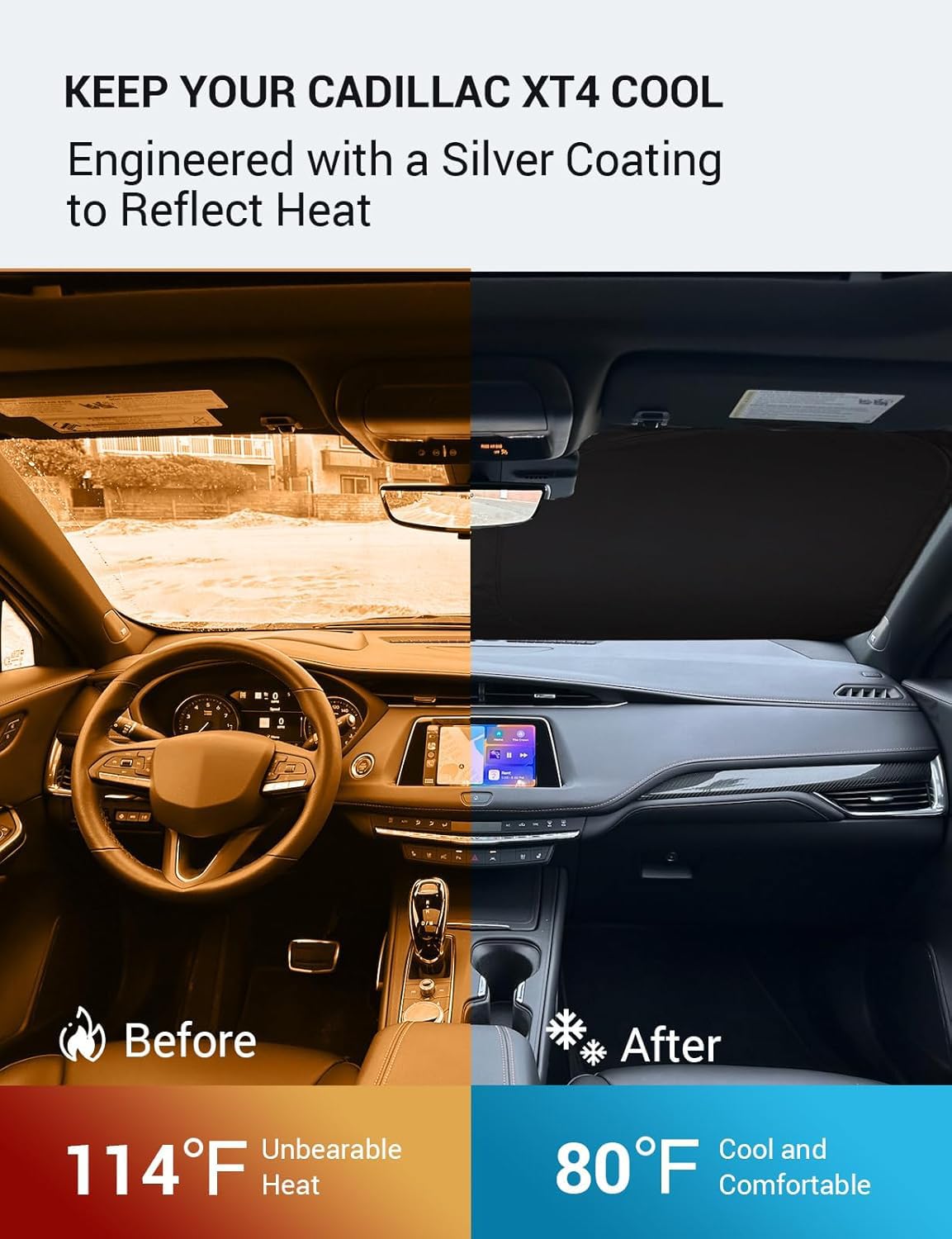 Proadsy 2025 Upgrade Windshield Sun Shade Custom Fit 2019-2023 2024 2025 Cadillac Xt4 Foldable Front Sunshade Protector Sun Viso