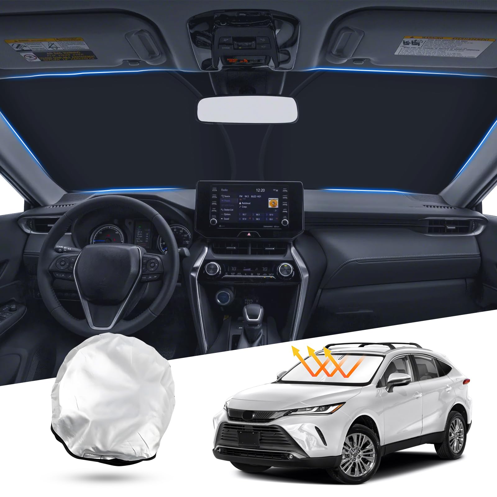 T Tgbros Windshield Sun Shade For Toyota Venza 2021-2024 Accessories Front Windshield Sun Shade Foldable Sunshade Protector Sun