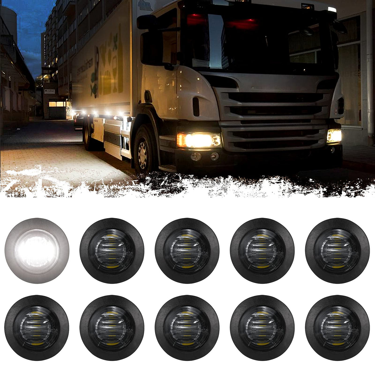 Pseqt 3/4 Round Led Side Marker Lights Clearance Turn Signal Marker Bullet Grommet Light Waterproof For Pickup Trailer Truck Car Bus Wrangler Van Rv Atv Utv, 10Pcs White Marker Light With Smoked Lens