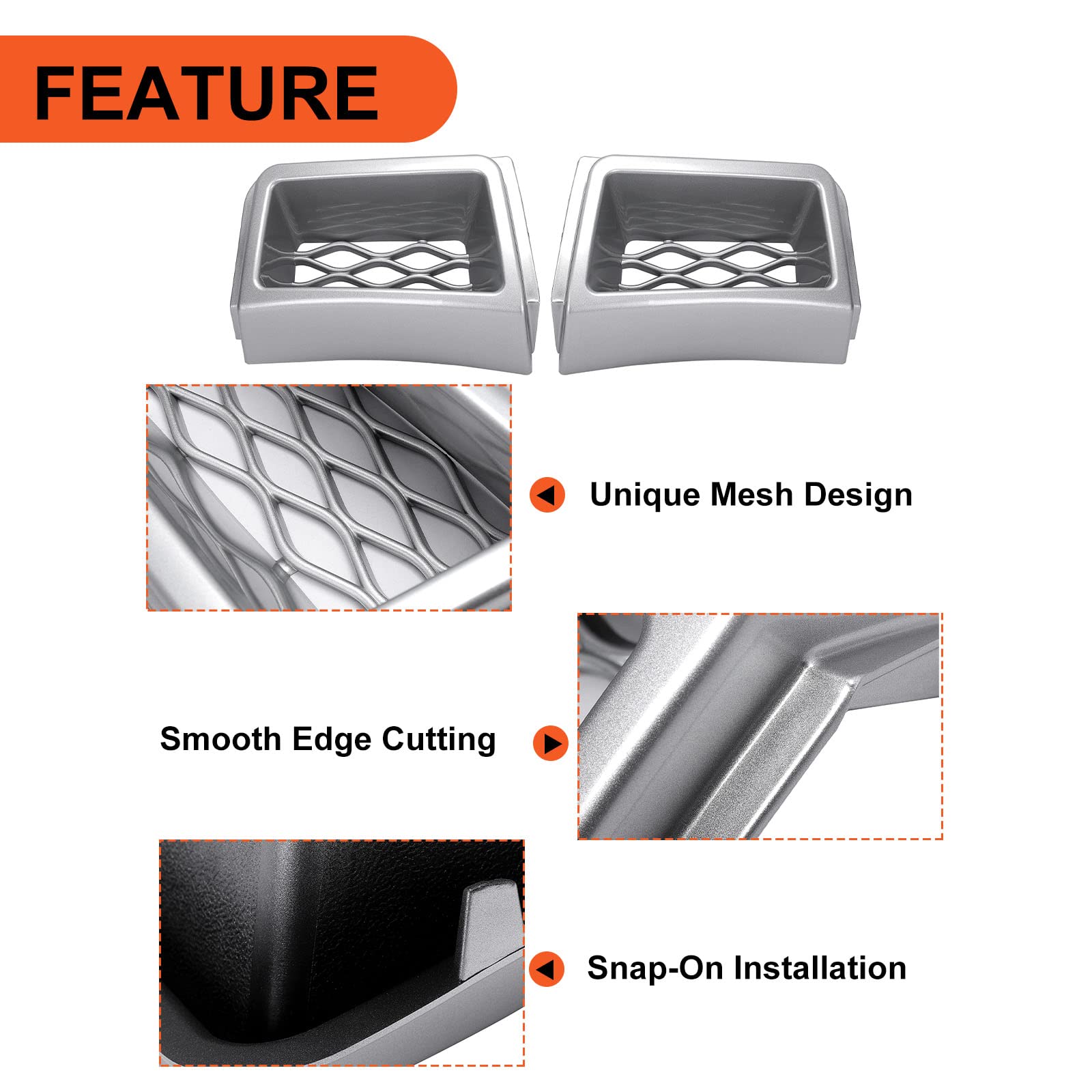 ECOTRIC Bumper Caliper Air Duct Vent Trim Compatible with 2003-2007 Chevy Chevrolet Silverado 1500 New Pair Silver Right & Left