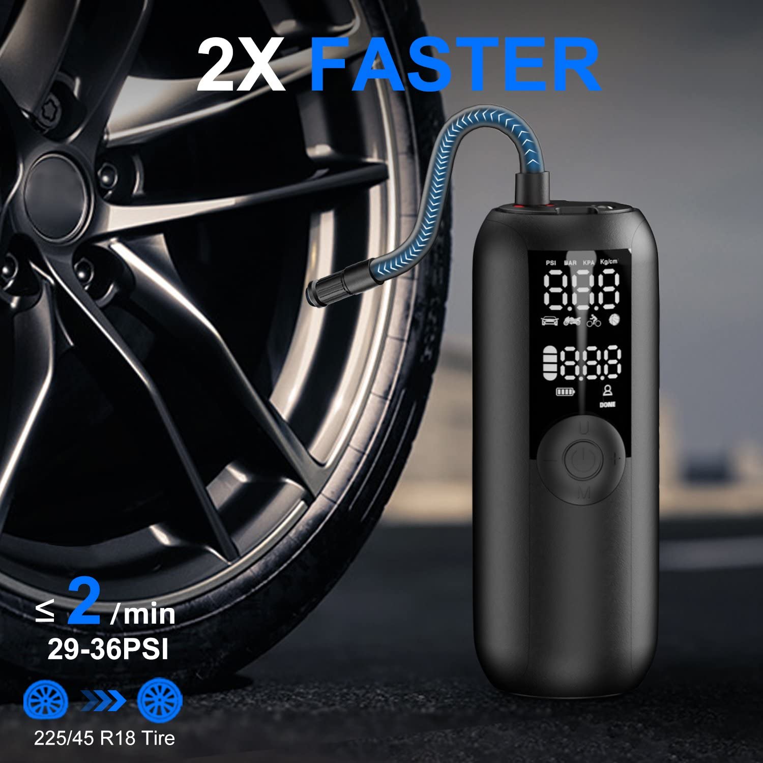 Woowind Lp1 Bike Pump Car Tire Inflator Bicycle Pump, Portable Air Compressor For Car, Bike, Max 150 Psi, Auto Shut-Off Air Pump With Presta Valve Schrader Valve And Dunlop Valve