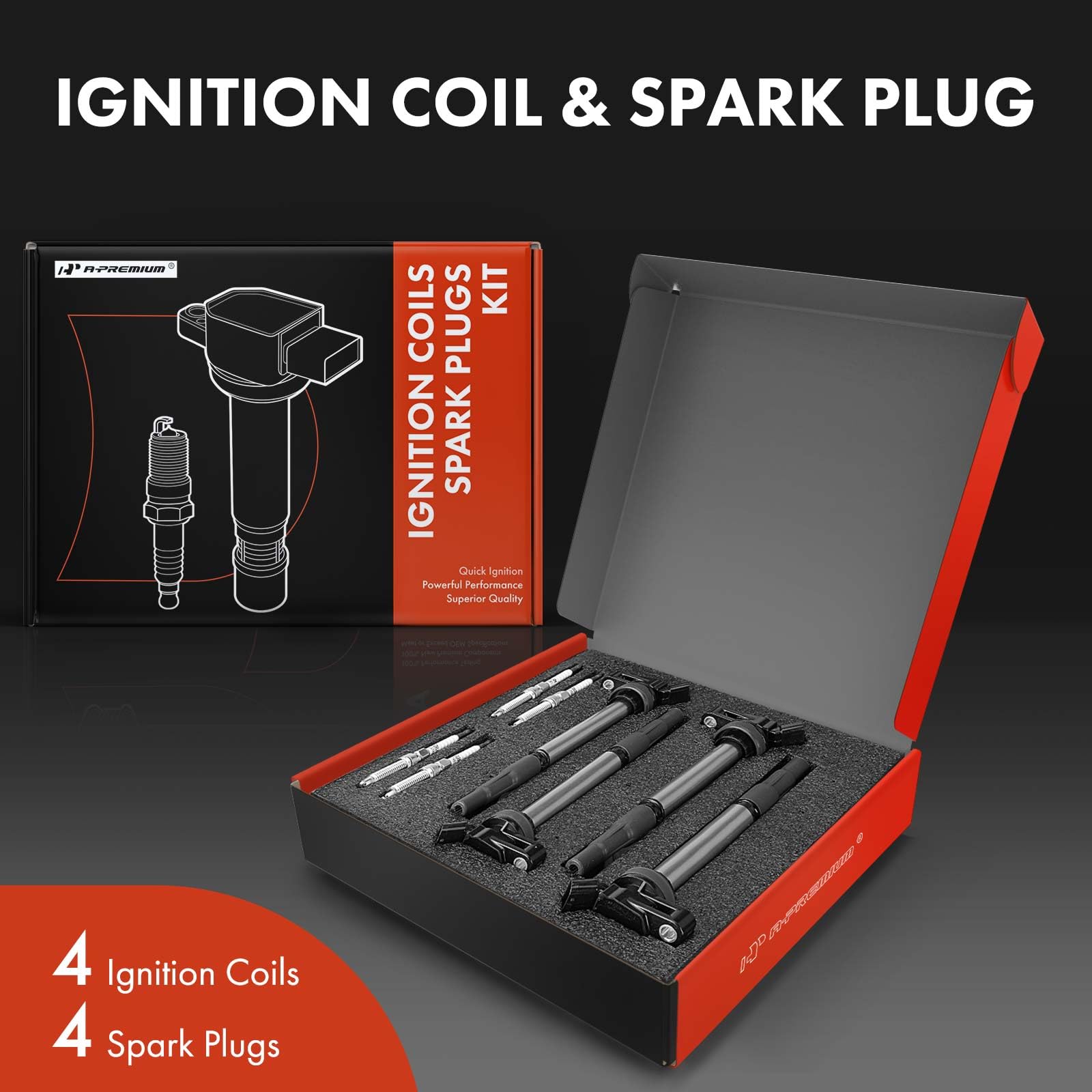 A-Premium Set Of 4 Ignition Coil Pack And Iridium Spark Plugs Compatible With Toyota Corolla 2009-2018 Matrix Prius C-Hr & Lexus