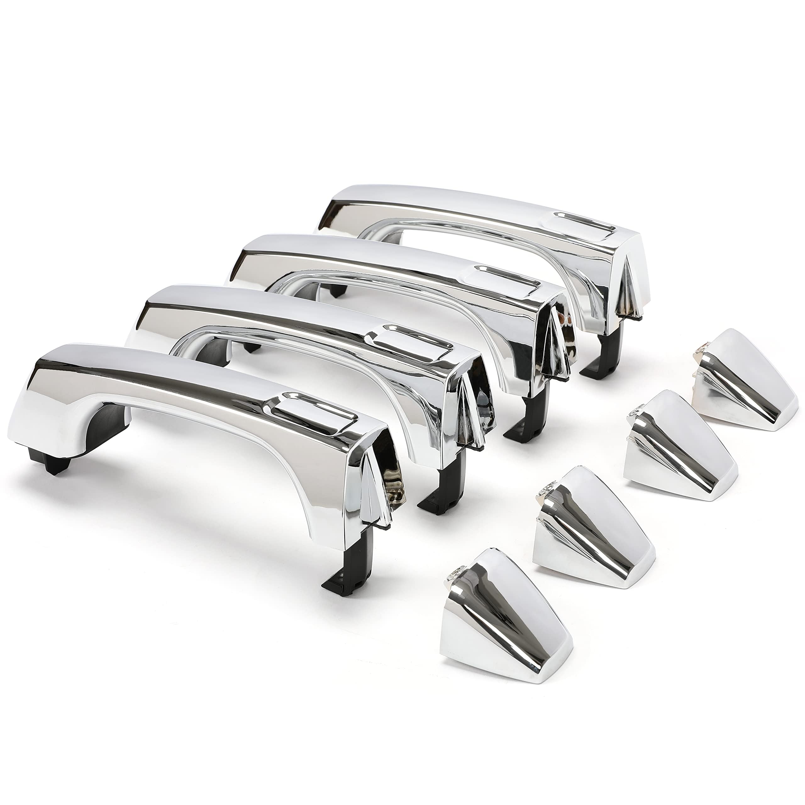 ECOTRIC Exterior Door Handle W/Cap Replacement Compatible with 2006-2010 Hummer H3 & 2008-2010 Alpha & 2007-2009 H3 X & 2009-2010 H3T Replacement Part Number 25832249 FDH010179 Set of 4 Silvery