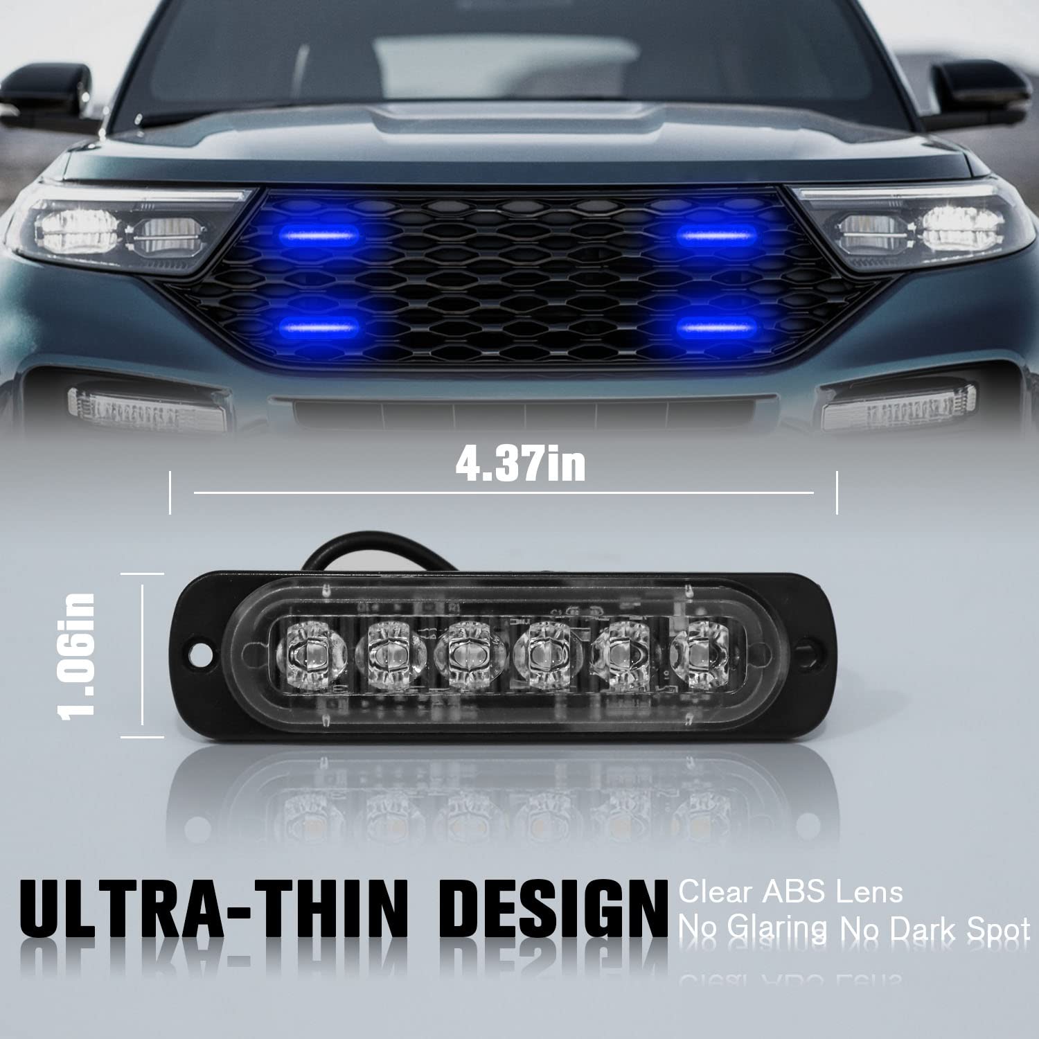 Dibms Led Emergency Strobe Lights Bar 8X Blue 6 Led Strobe Warning Emergency Flashing Light Caution Construction Hazard Light Ba