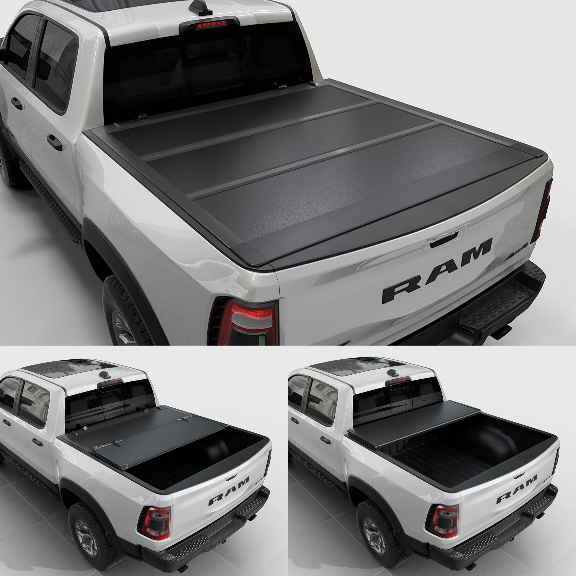 Toptiny Low Profile Hard Folding Truck Bed Tonneau Cover Fits 2019-2025 Dodge Ram 6'4'' Bed (76.3'')