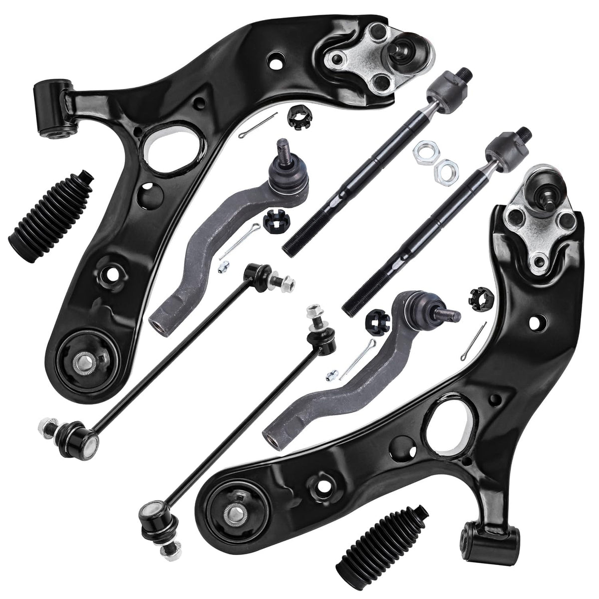 Detroit Axle - Front End 10Pc Suspension Kit For 2006-2018 Toyota Rav4 2007 2008 2009 2010 2011 2012 2013 2014 2015 2016 2017, 2 Lower Control Arms 4 Tie Rods 2 Boots 2 Sway Bars Replacement