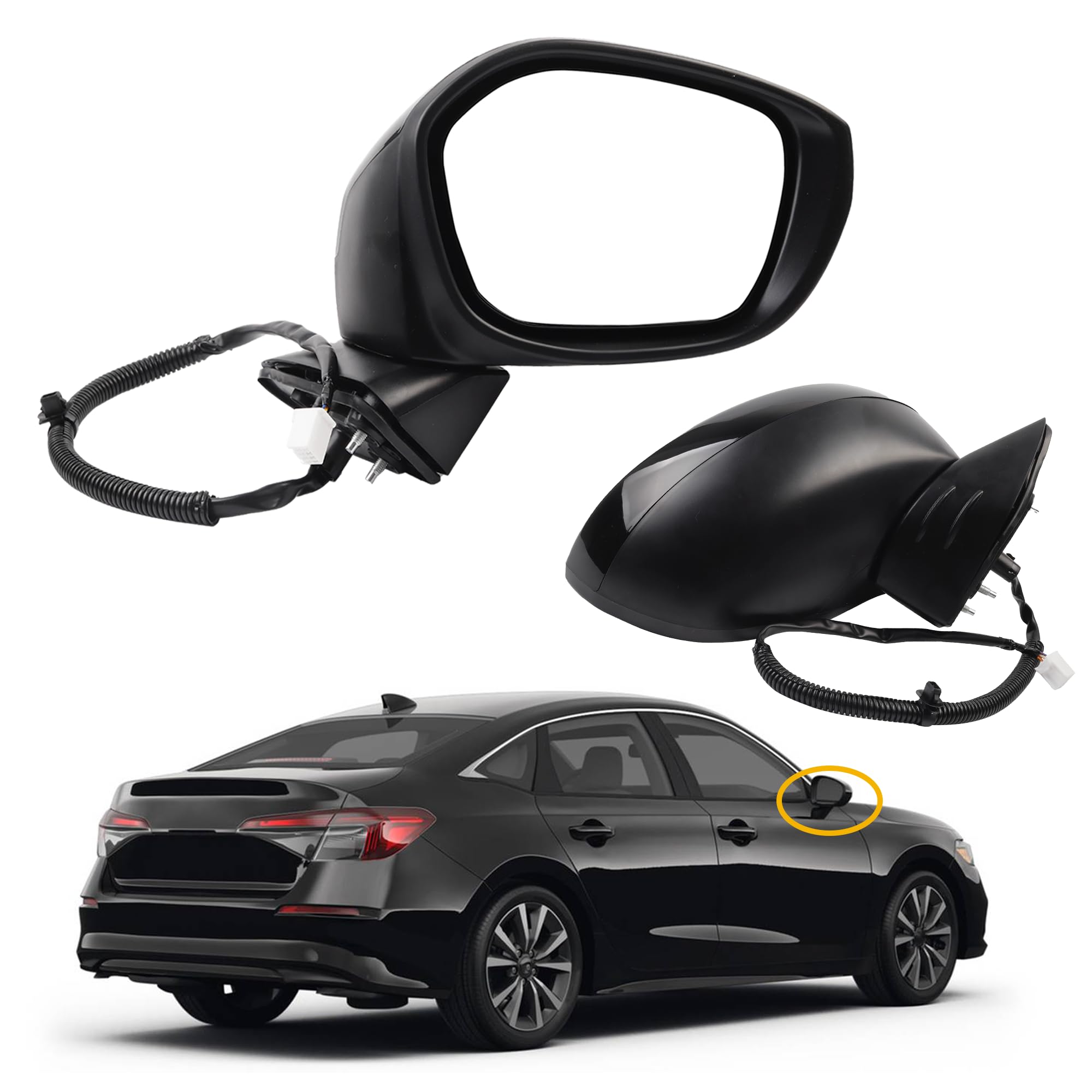 Dasbecan Passenger Right Side Mirror Compatible with 2022-2025 Honda Civic With Power Glass, Manual Folding, Match to Crystal Bl