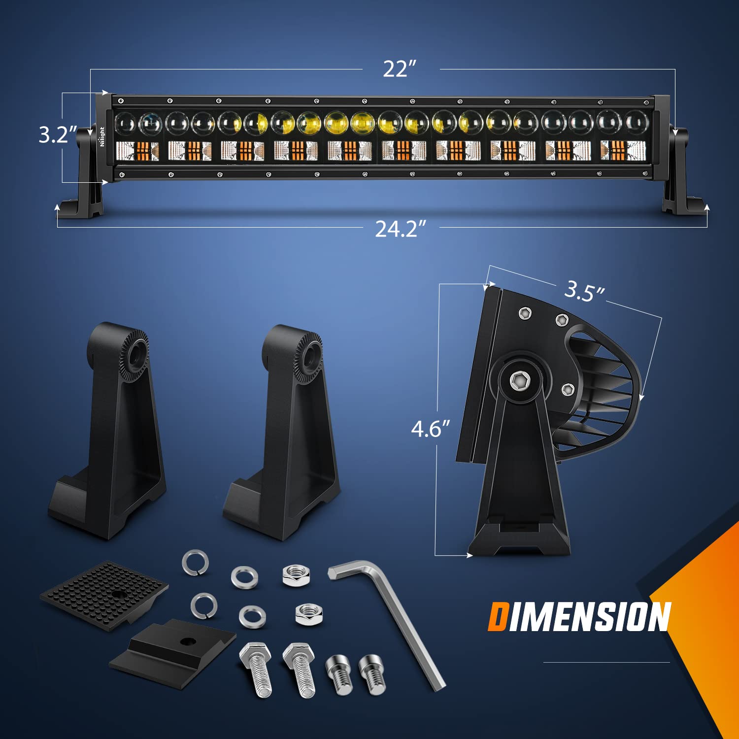 Nilight 22-Inch LED Light Bar, 150W Spot Flood Combo, Amber White, Model ZH701, Durable Rubber, Offroad Fog Light for SUV/ATV/Truck
