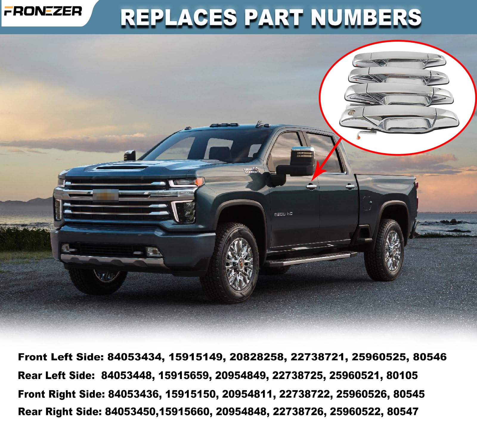 Fronezer Exterior Door Handle, 4Pcs Chrome Front Rear Driver Passenger Compatible With 2007-2014 Chevy Silverado Suburban Avalan